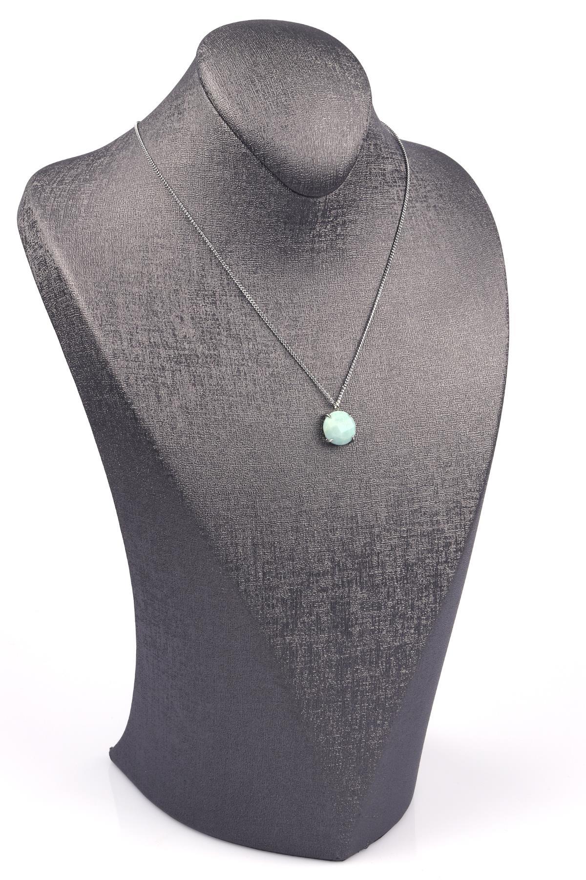 Amazonit Doğal Taş Gümüş Renkli Kolye