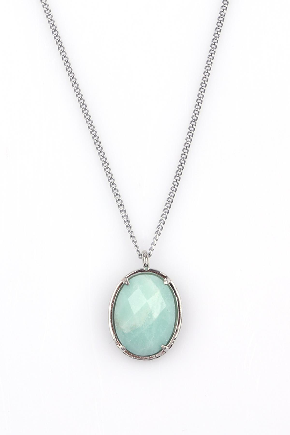 Amazonit Doğal Taş Gümüş Renkli Kolye