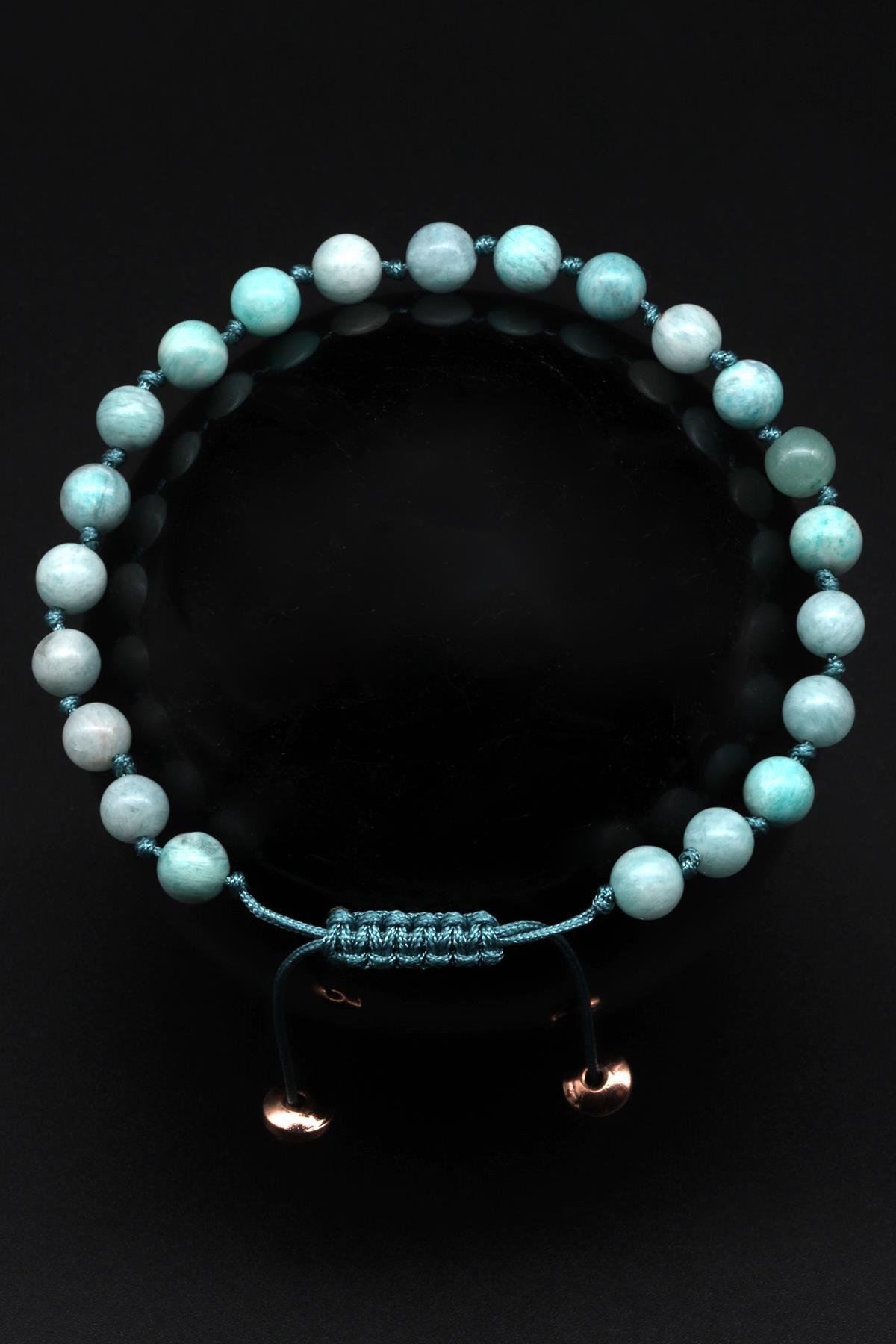 Amazonit Doğal Taş Makrome Örme Bileklik