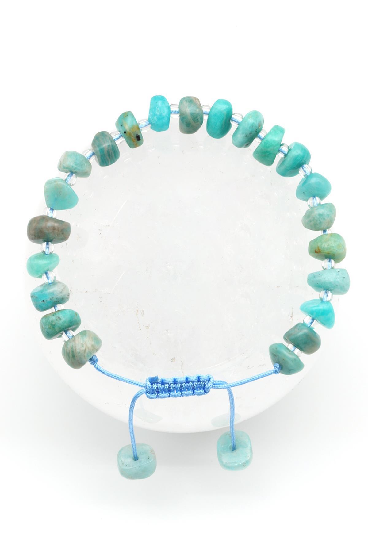 Amazonit Doğal Taş Makrome Örme Bileklik