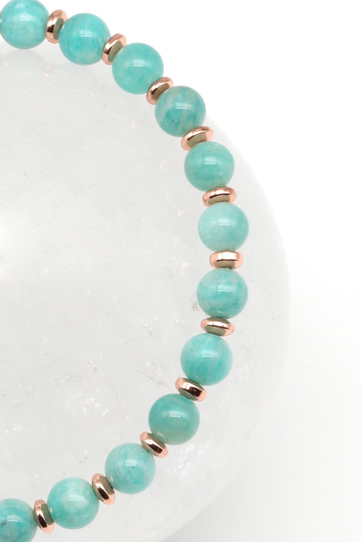 Amazonit Doğal Taş Makrome Örme Bileklik Küre Kesim