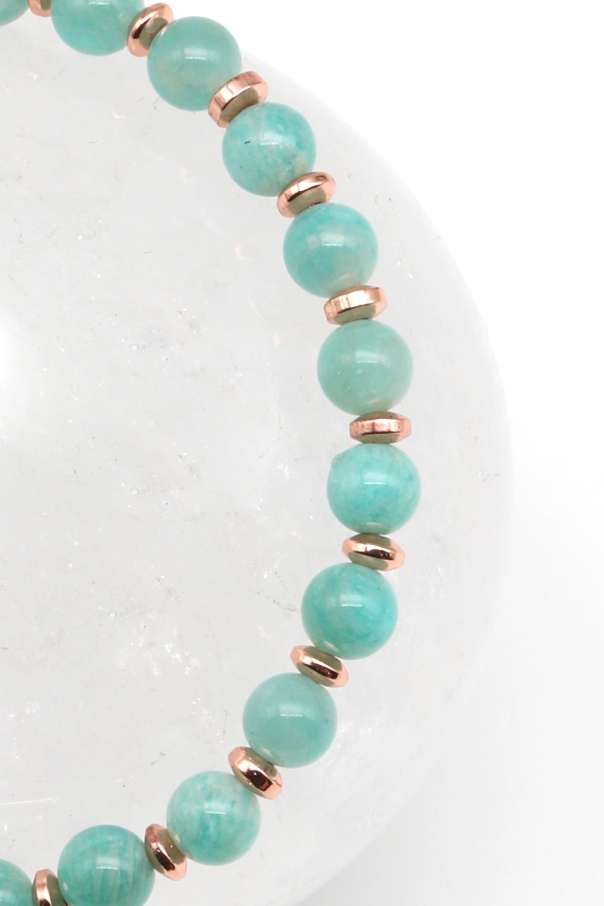 Amazonit Doğal Taş Makrome Örme Bileklik Küre Kesim