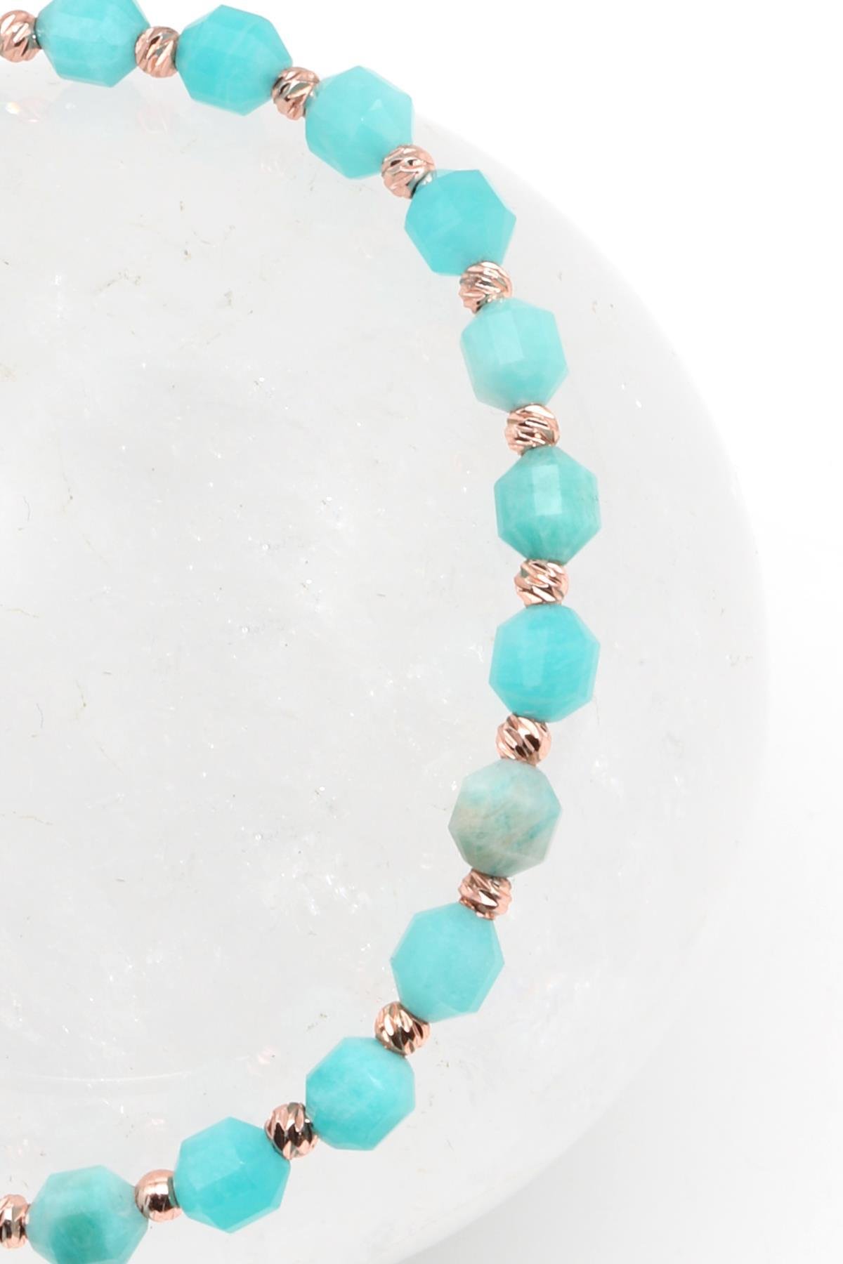 Amazonit Doğal Taş Makrome Örme Bileklik Hexagonel Kesim