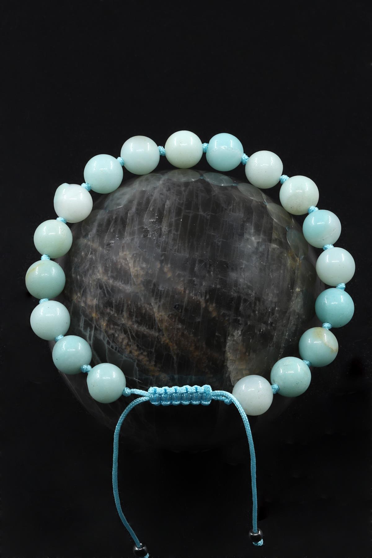 Amazonit Doğal Taş Makrome Örme Bileklik