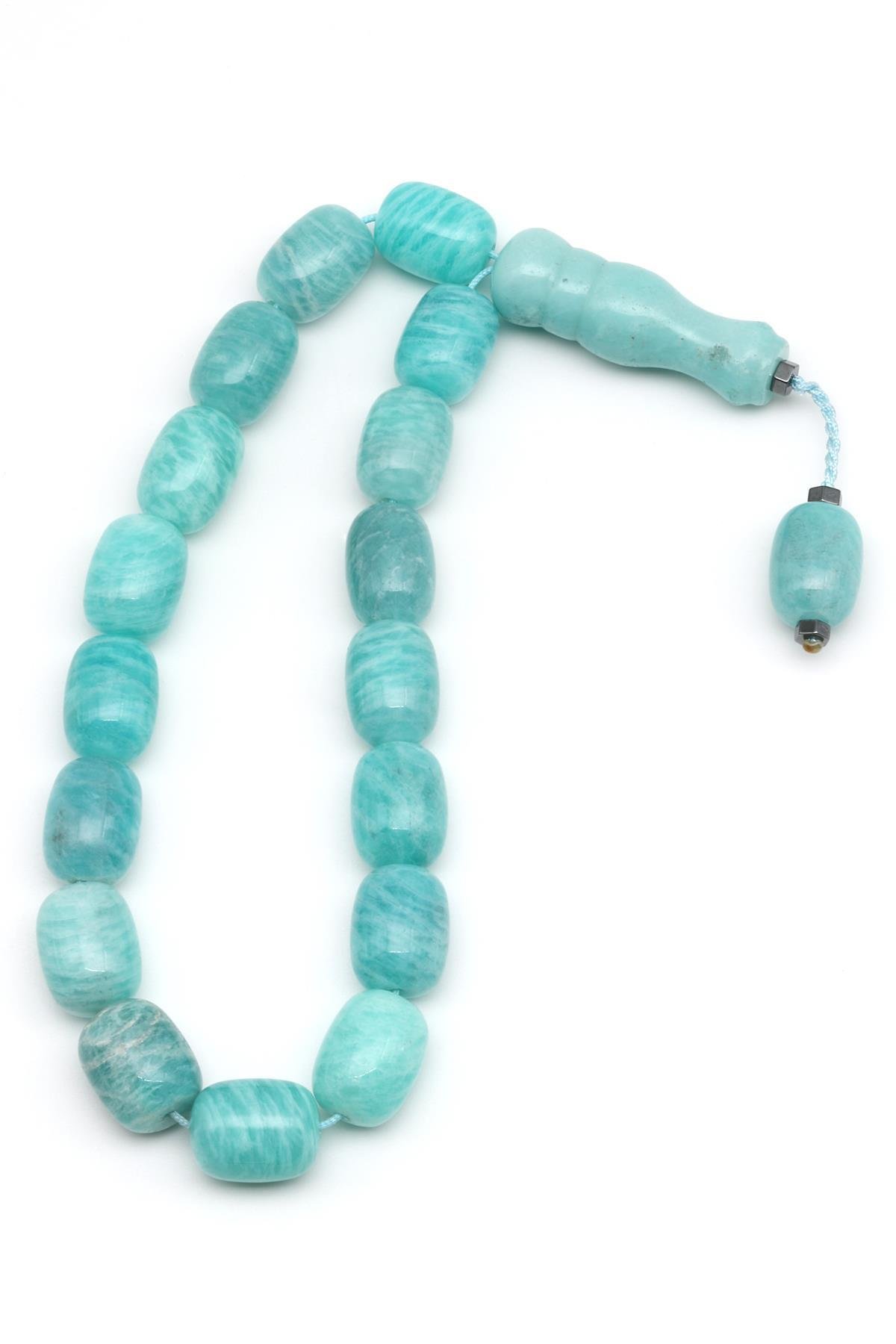 Amazonit Doğal Taş Tesbih 10 x 15 mm Silindir Kesim