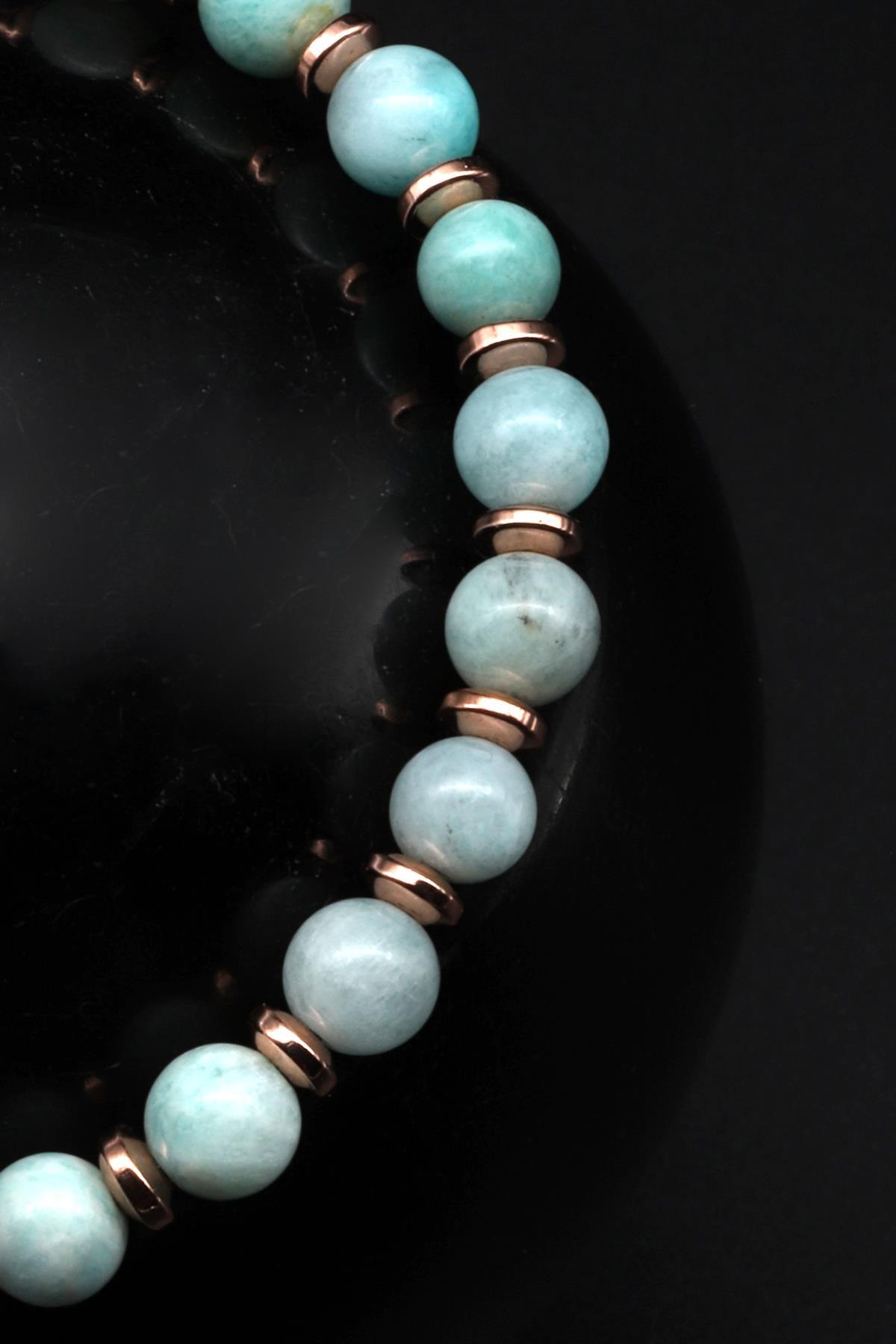 Amazonit - Hematit Doğal Taş Makrome Örme Bileklik