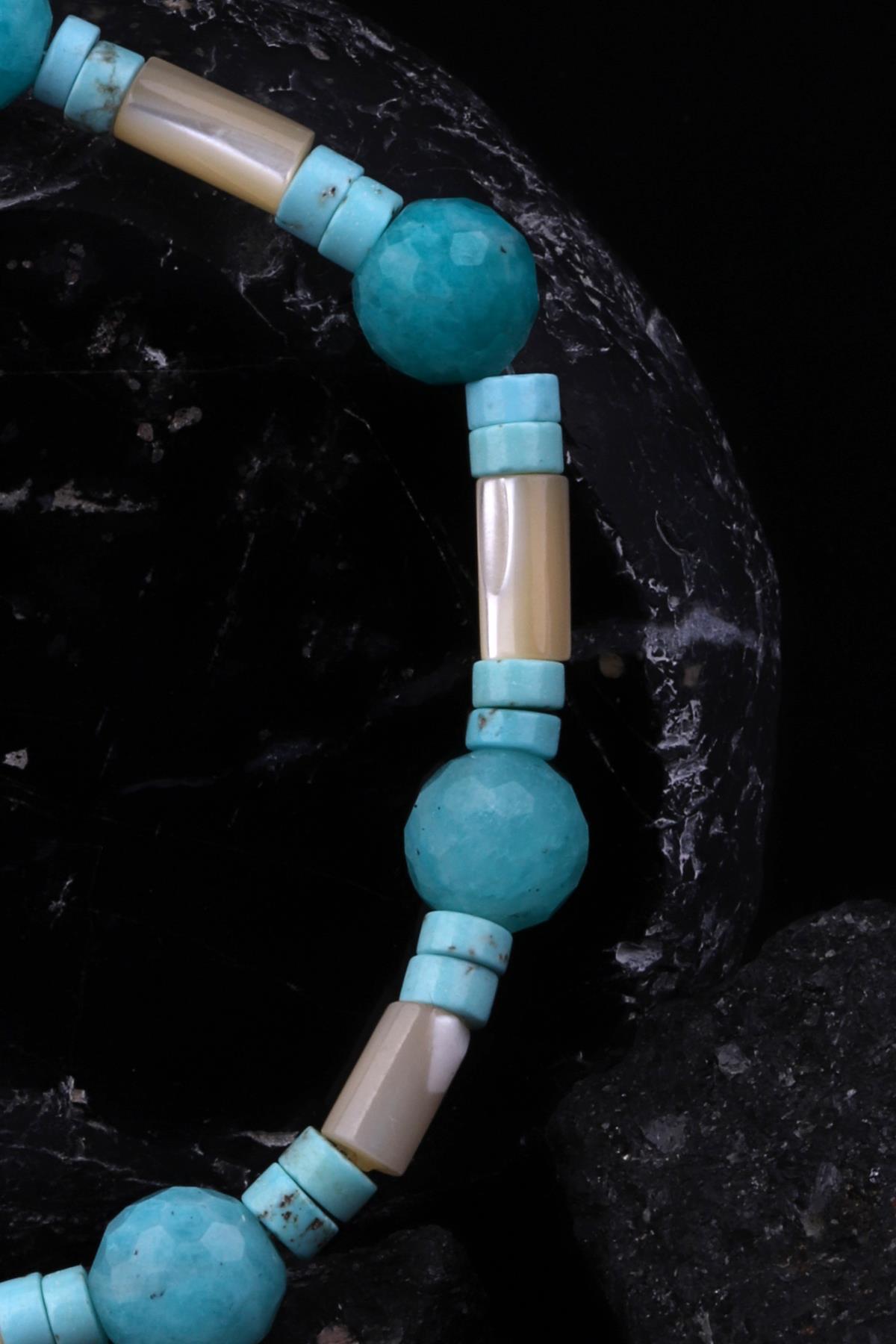 Amazonit - Sedef - Turkuaz Doğal Taş Tasarım Bileklik