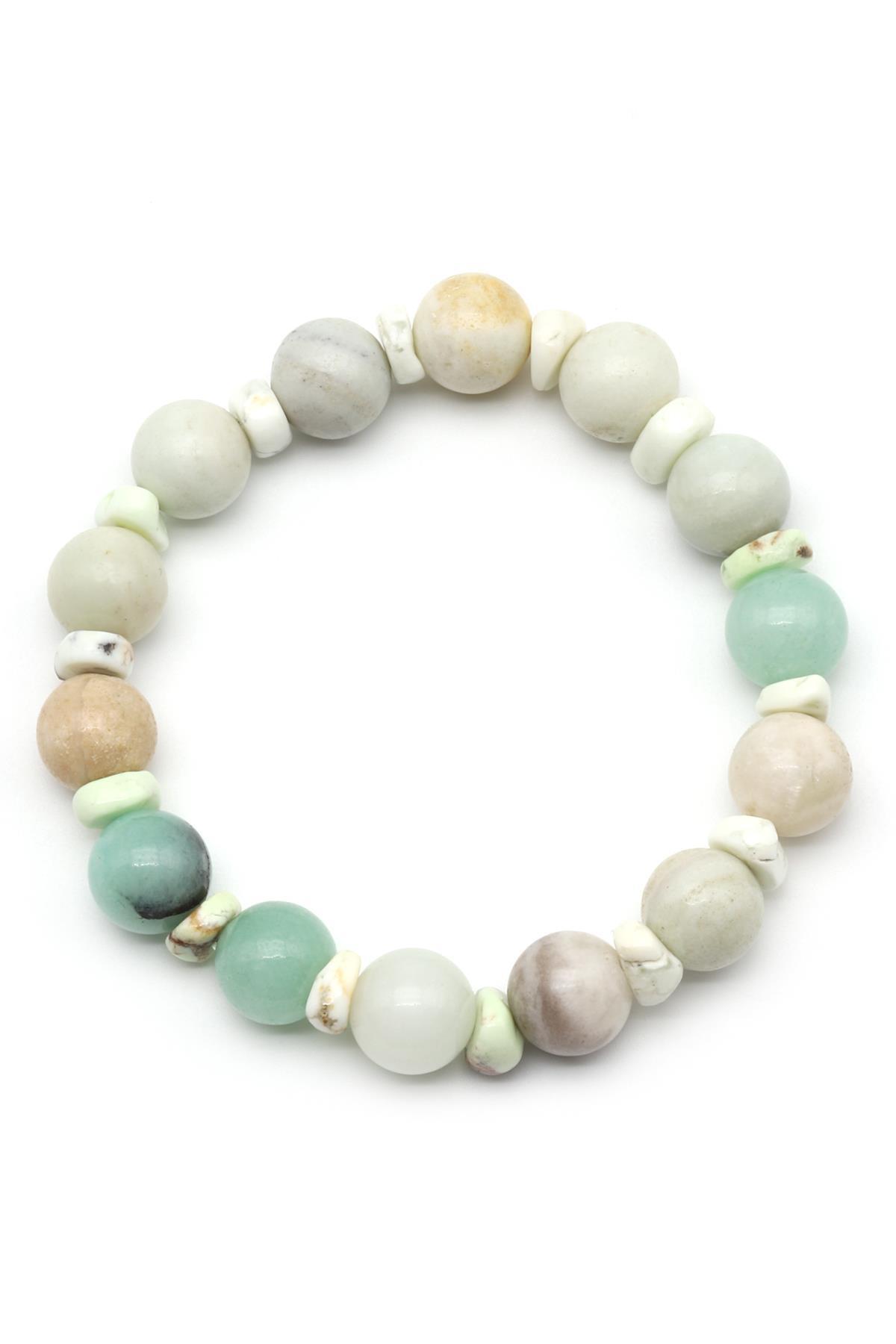 Amazonit-Yeşim Doğal Taş Tasarım Bileklik 10 mm Küre Kesim