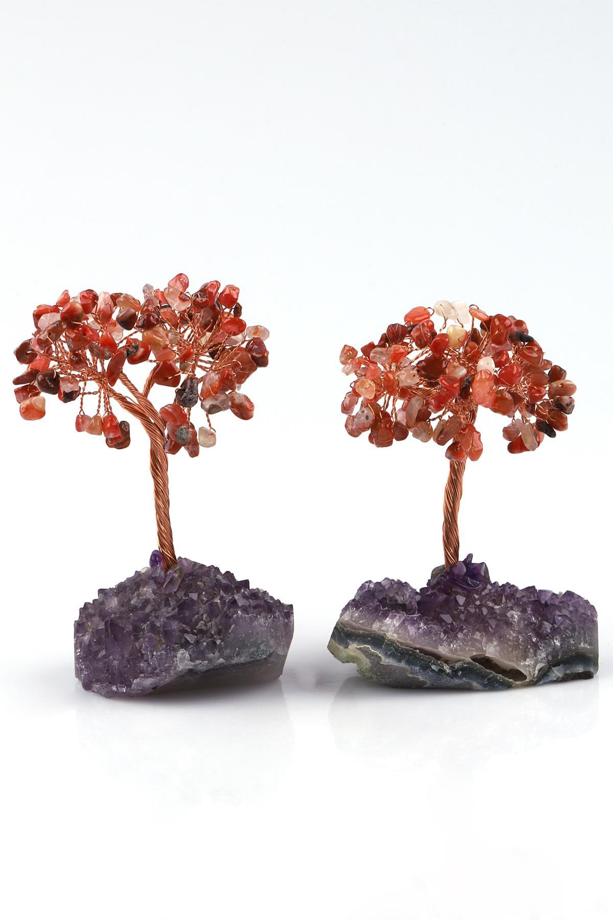 Ametist - Akik Doğal Taş Tel Sarmalı Tasarım Ağaç