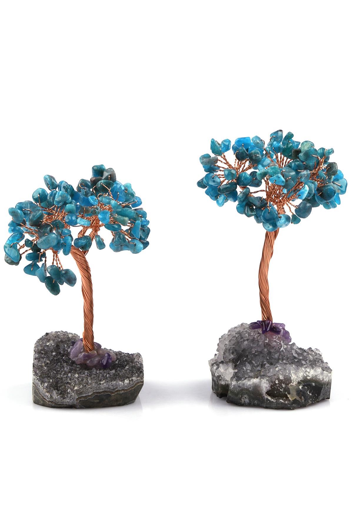 Ametist - Apatit Doğal Taş Tel Sarmalı Tasarım Ağaç