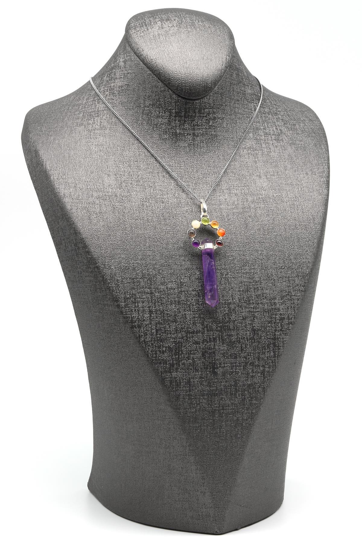 Ametist  - Çakra Doğal Taş Çivi Model Kolye