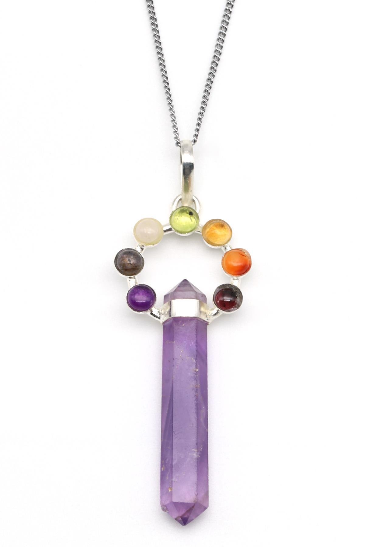 Ametist  - Çakra Doğal Taş Çivi Model Kolye