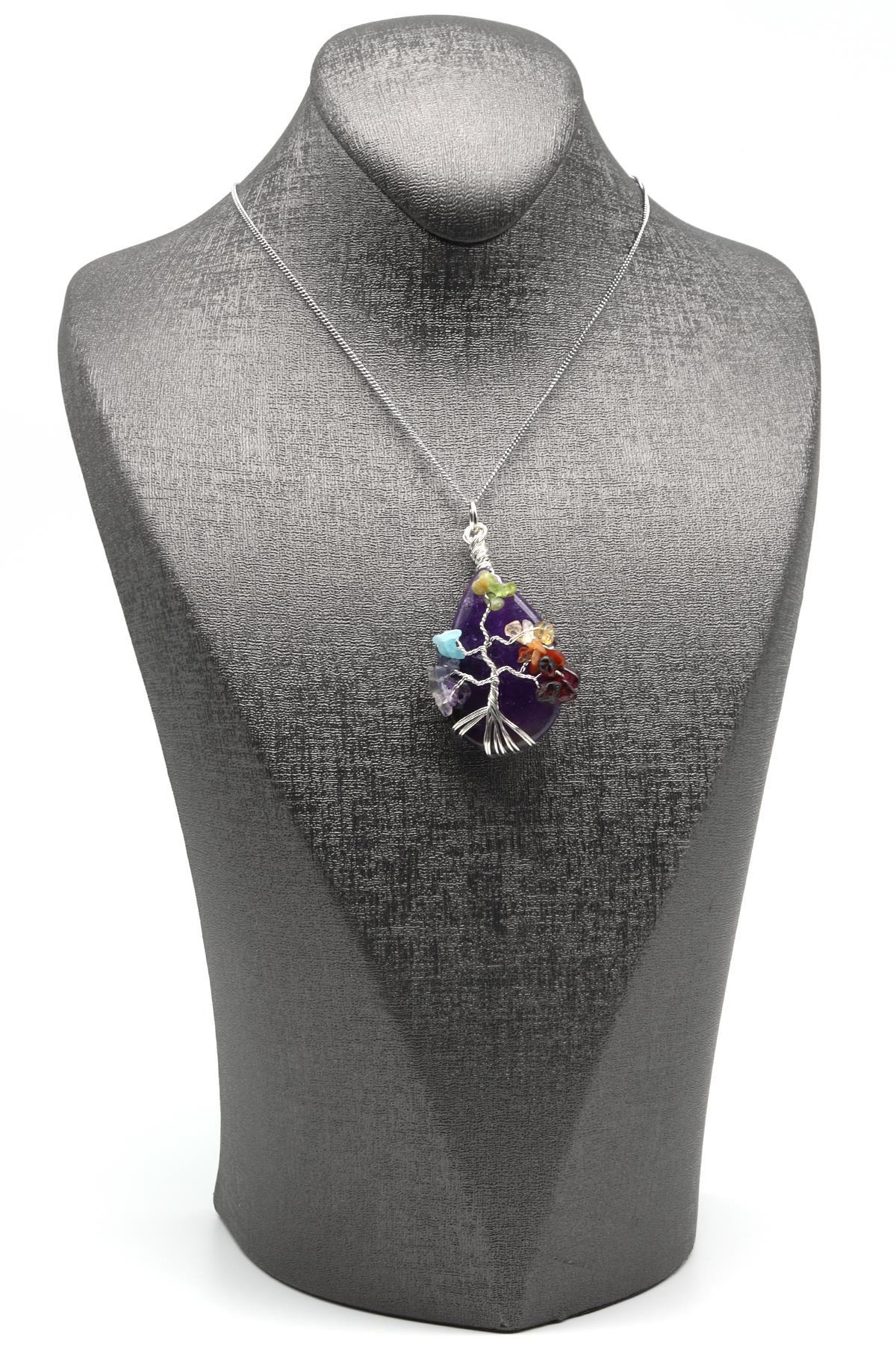 Ametist - Çakra Doğal Taş Damla Model Kolye