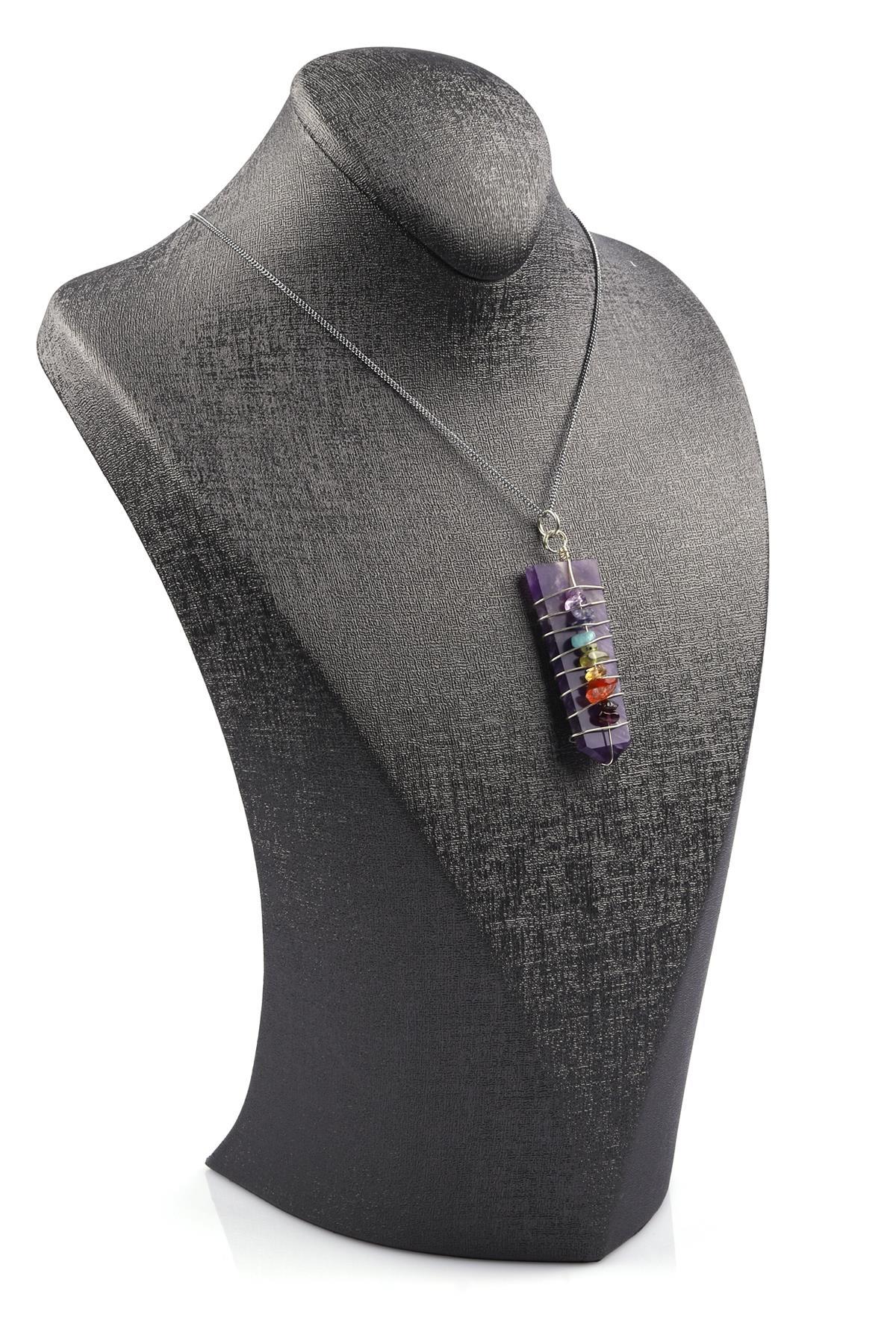 Ametist - Çakra Doğal Taş Tel Sarmalı Kolye 