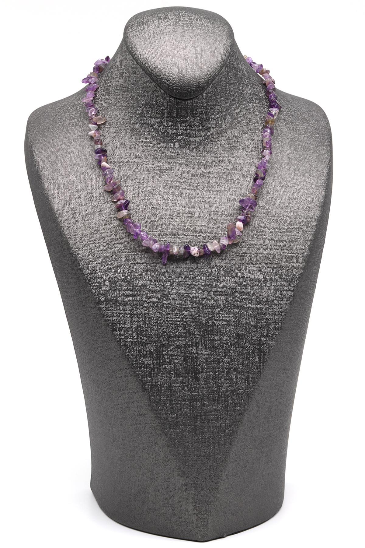 Ametist ( Çelik Klipsli ) Doğal Taş Kırıktaş Kolye 