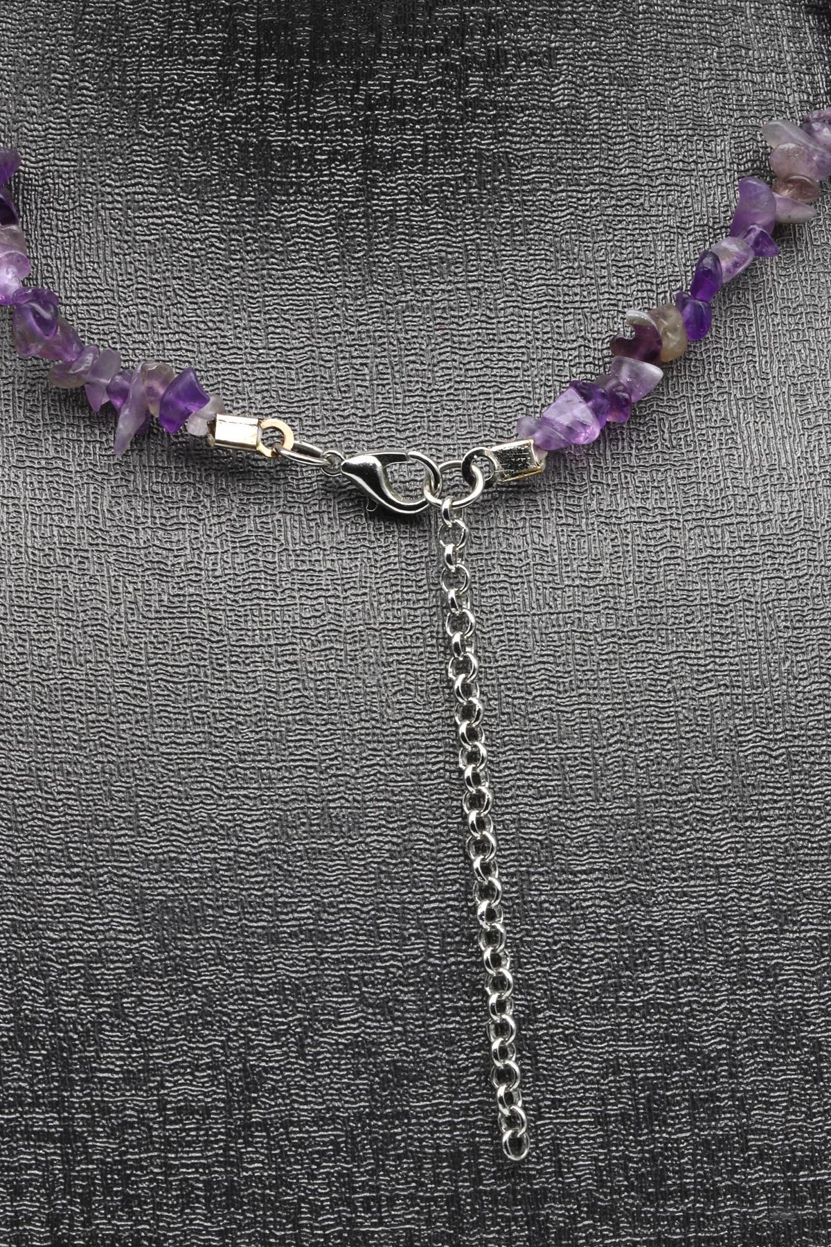 Ametist ( Çelik Klipsli ) Doğal Taş Kırıktaş Kolye 