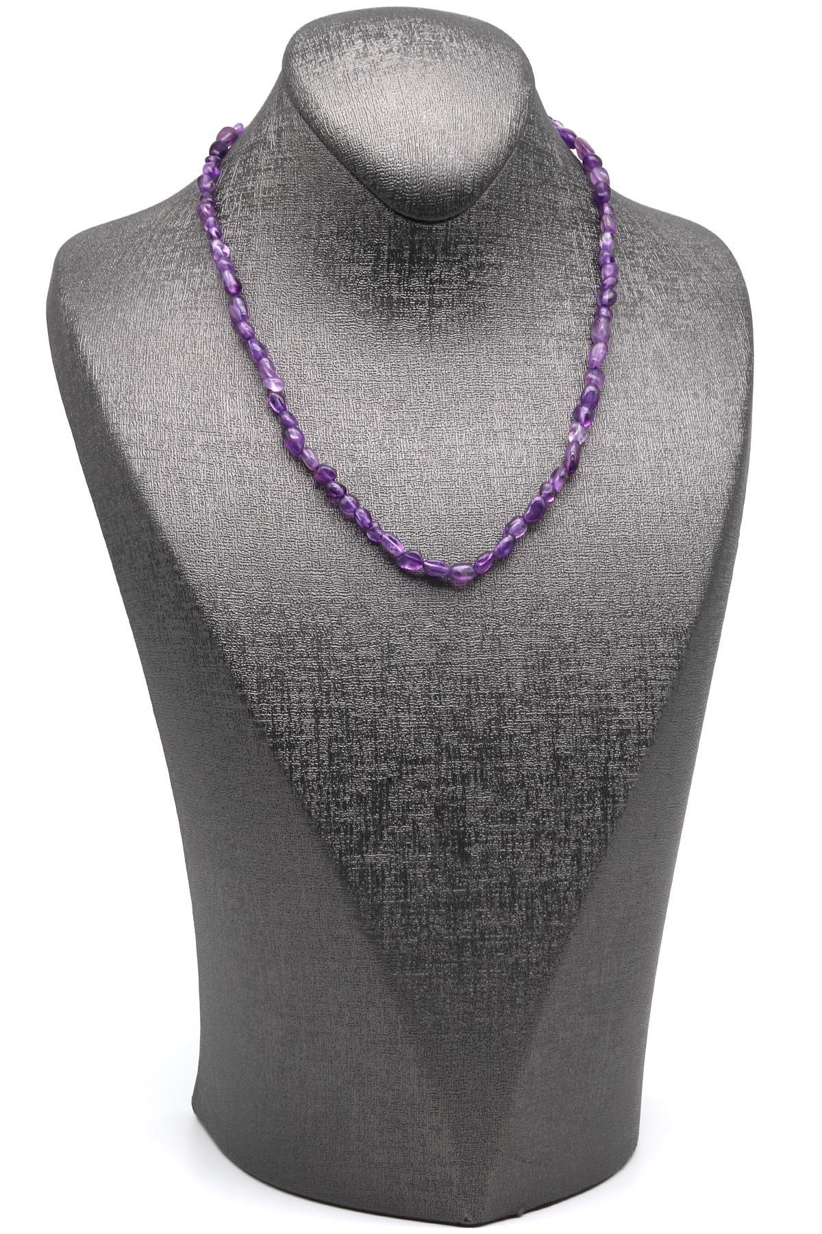 Ametist ( Çelik Klipsli ) Doğal Taş Kolye Mercimek Kesim