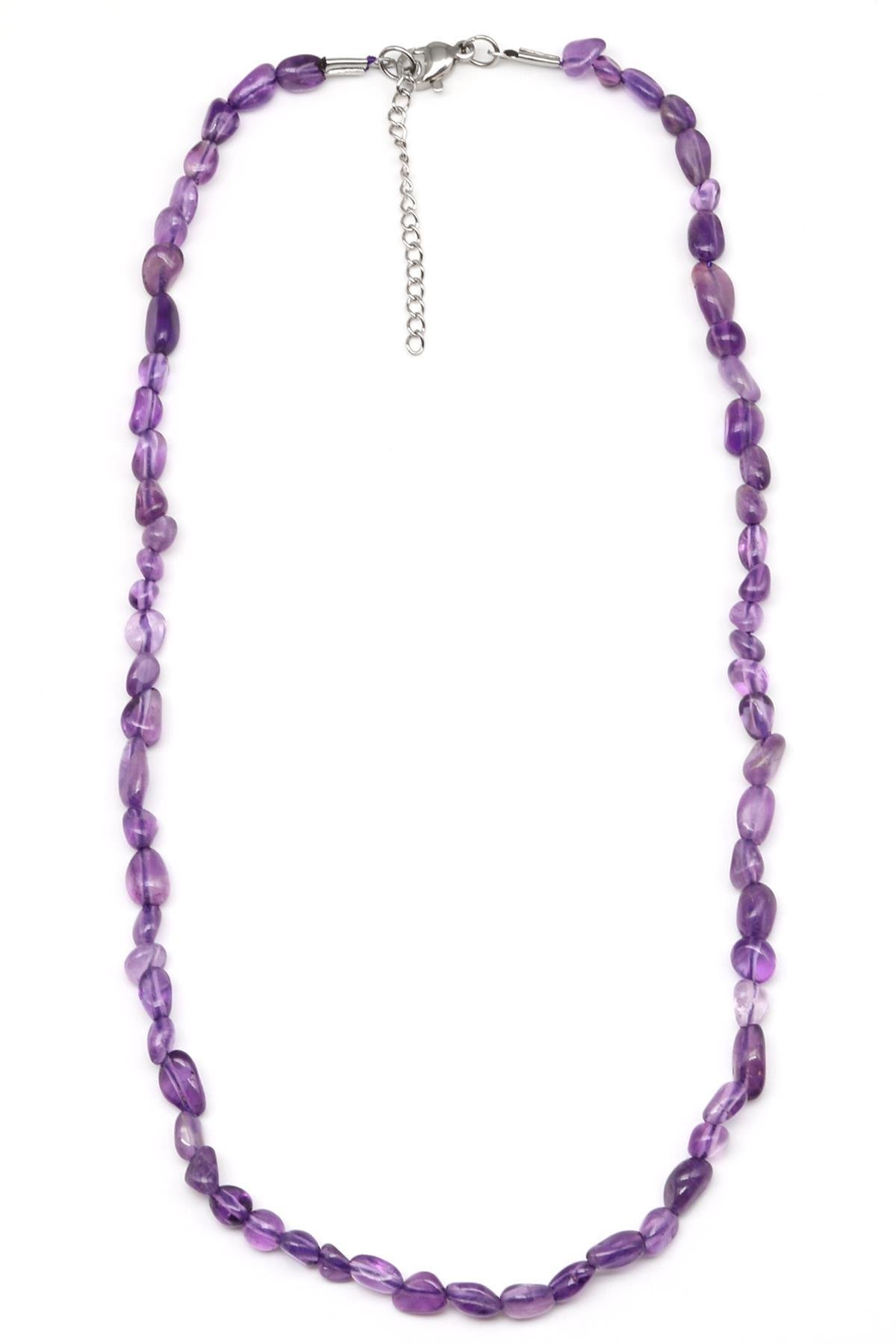 Ametist ( Çelik Klipsli ) Doğal Taş Kolye Mercimek Kesim