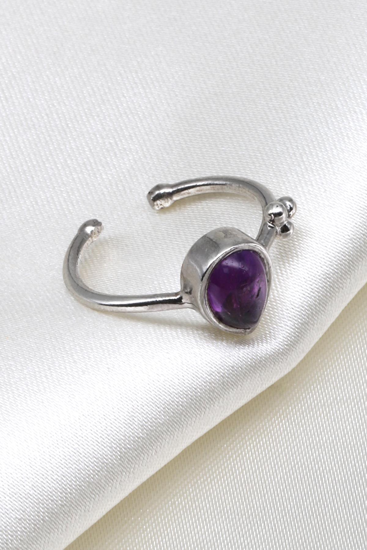 Ametist Doğal Taş 925 Ayar Gümüş Ayarlanabilir Yüzük