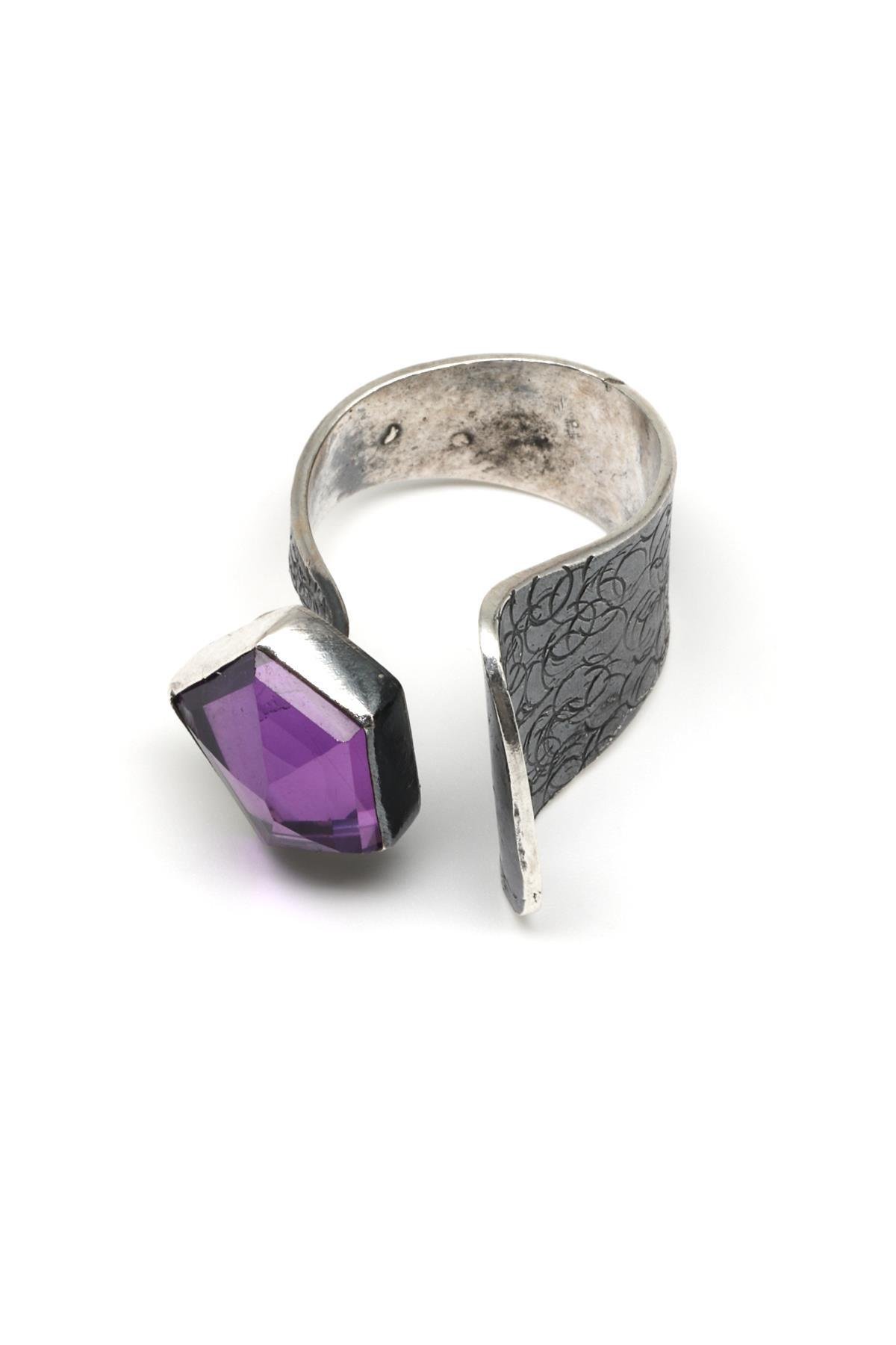 Ametist Doğal Taş 925 Ayar Gümüş Ayarlanabilir Yüzük