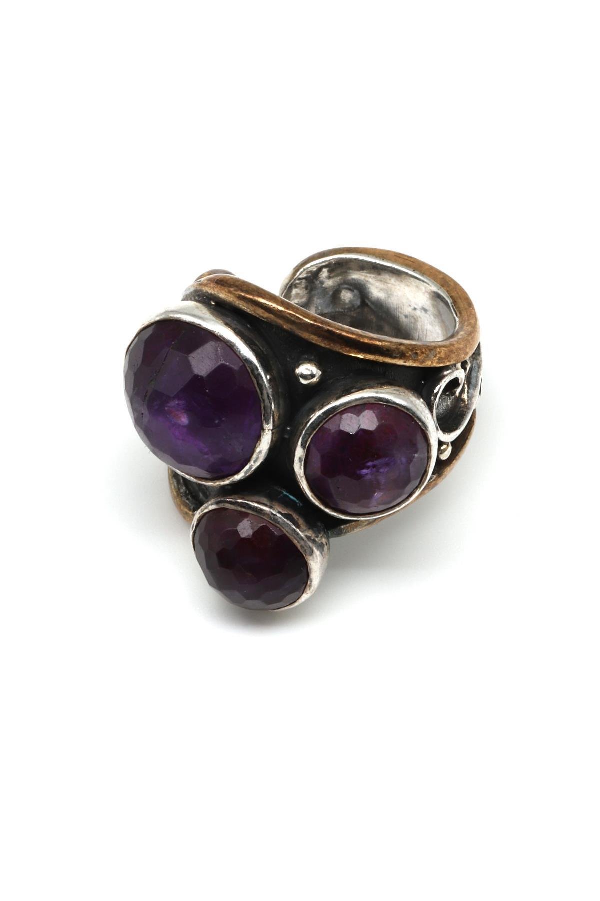 Ametist Doğal Taş 925 Ayar Gümüş Ayarlanabilir Yüzük