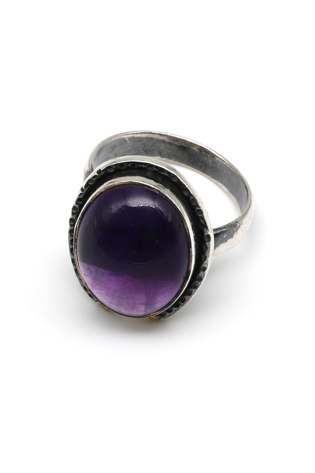 Ametist Doğal Taş 925 Ayar Gümüş Ayarlanabilir Yüzük
