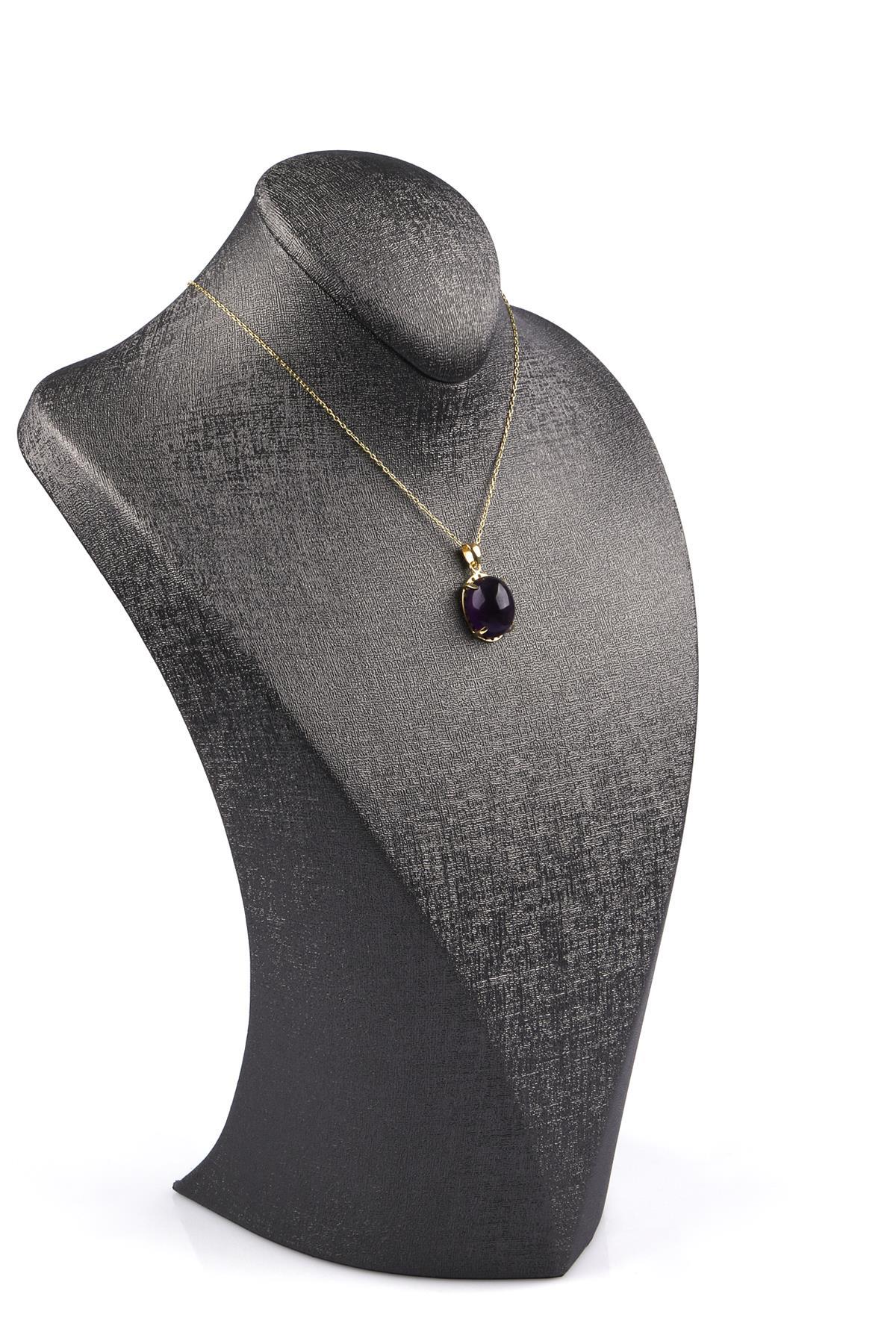 Ametist Doğal Taş 925 Ayar Gümüş Gold Renkli Kolye