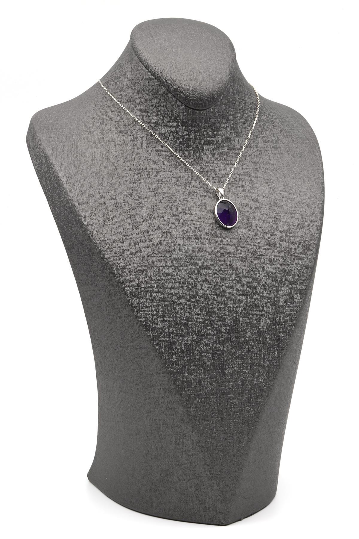 Ametist Doğal Taş 925 Ayar Gümüş Kolye