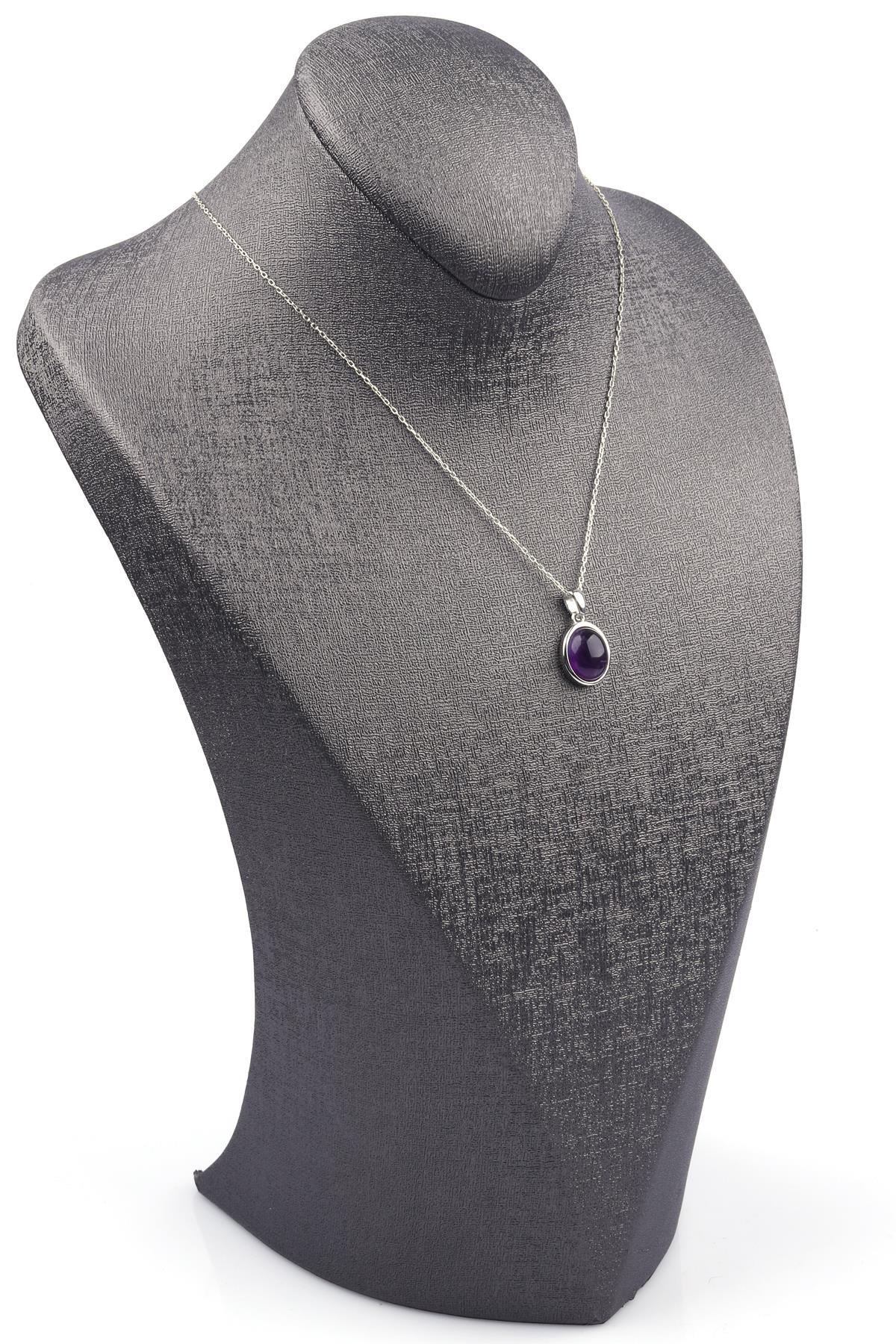 Ametist Doğal Taş 925 Ayar Gümüş Kolye