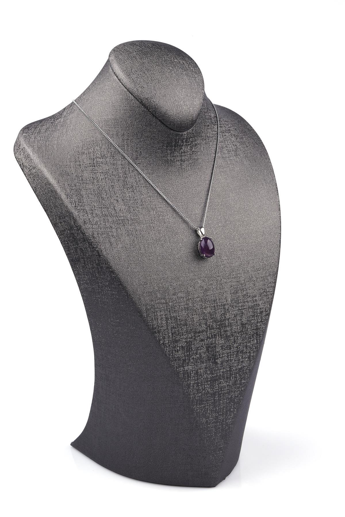 Ametist Doğal Taş 925 Ayar Gümüş Kolye