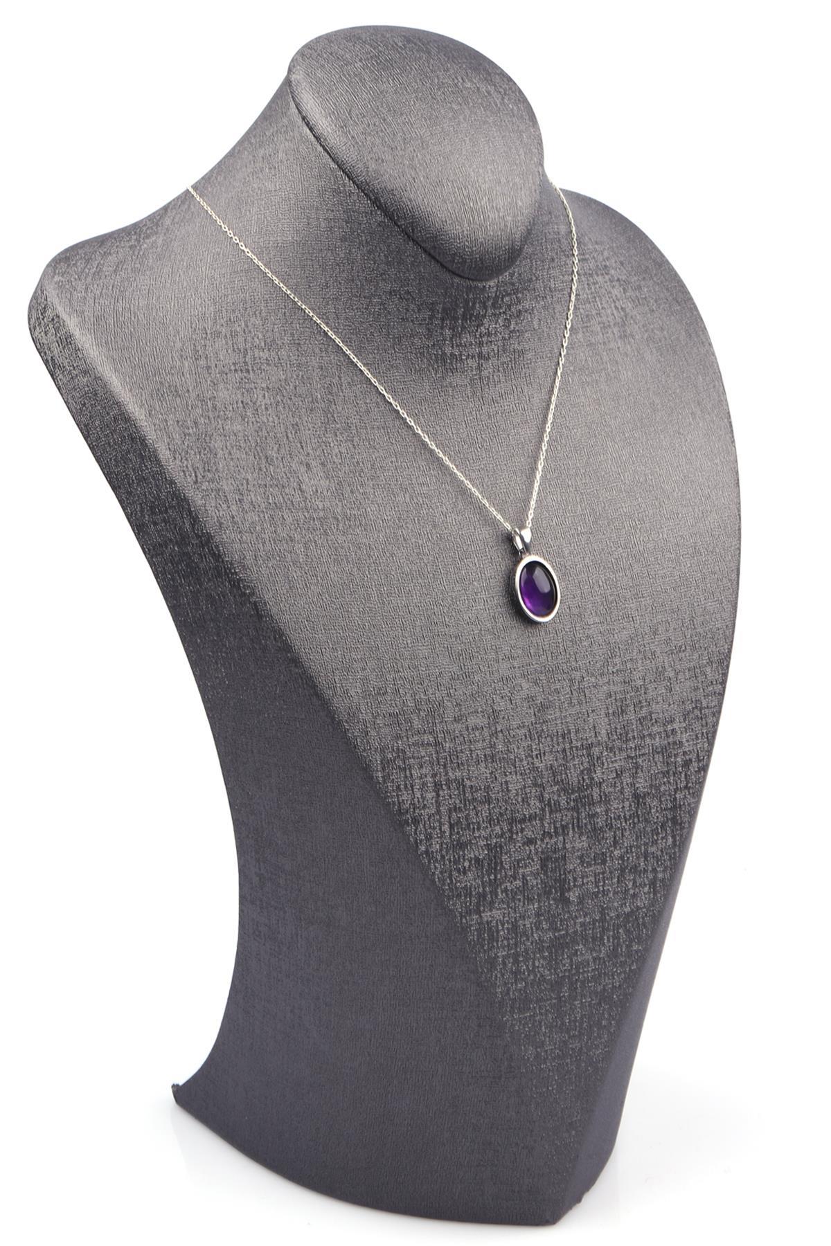 Ametist Doğal Taş 925 Ayar Gümüş Kolye