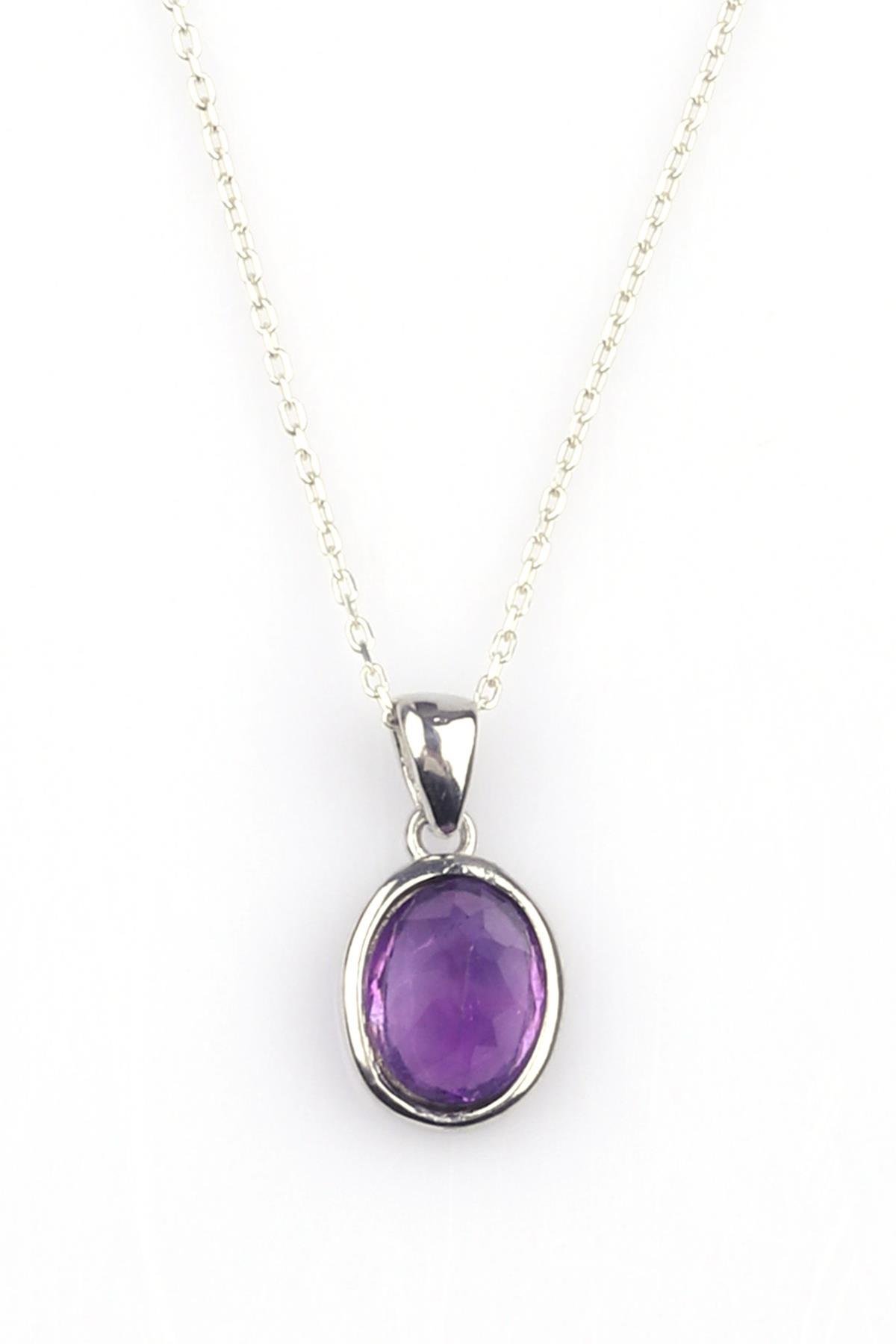 Ametist Doğal Taş 925 Ayar Gümüş Kolye