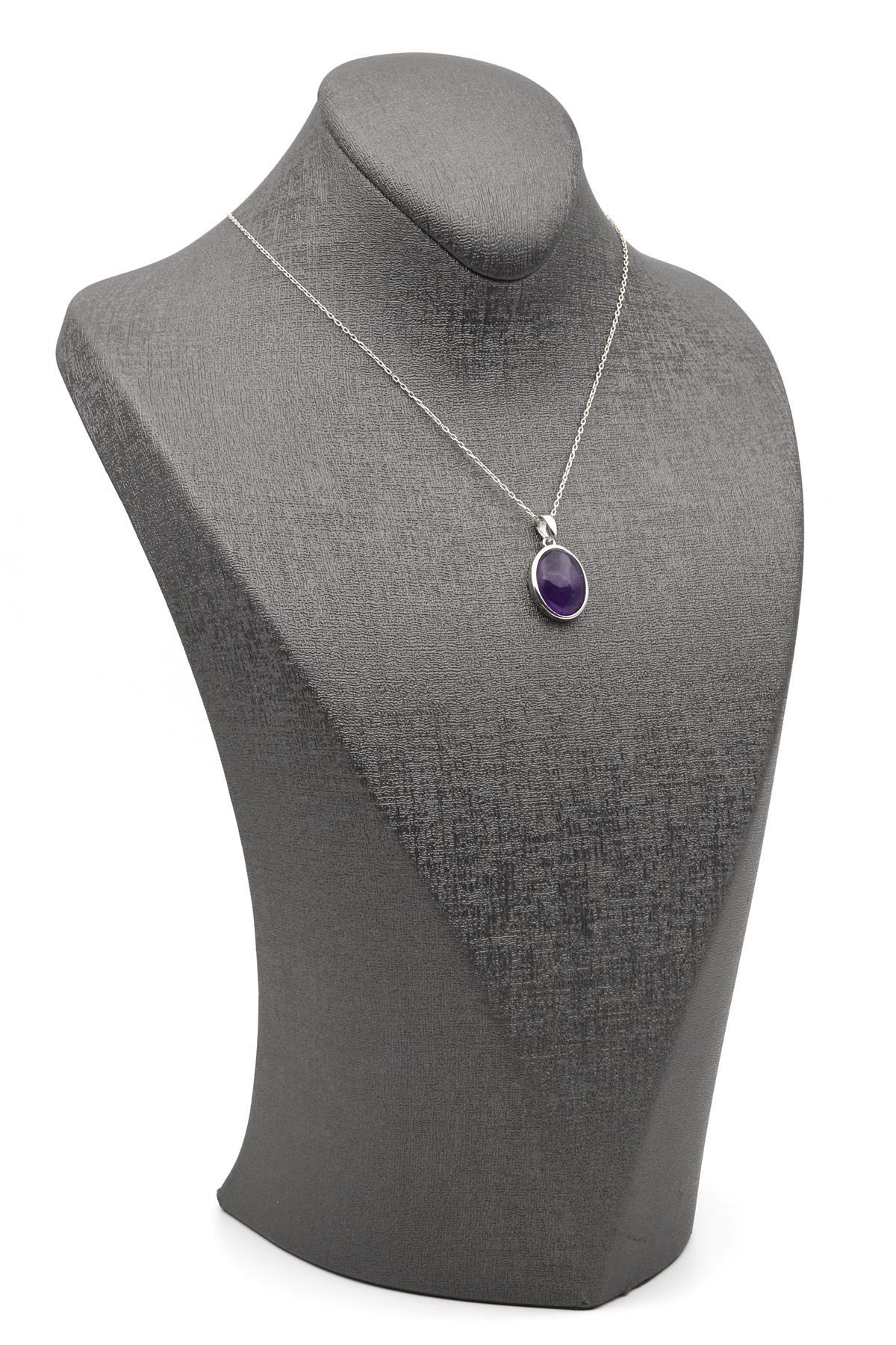 Ametist Doğal Taş 925 Ayar Gümüş Kolye