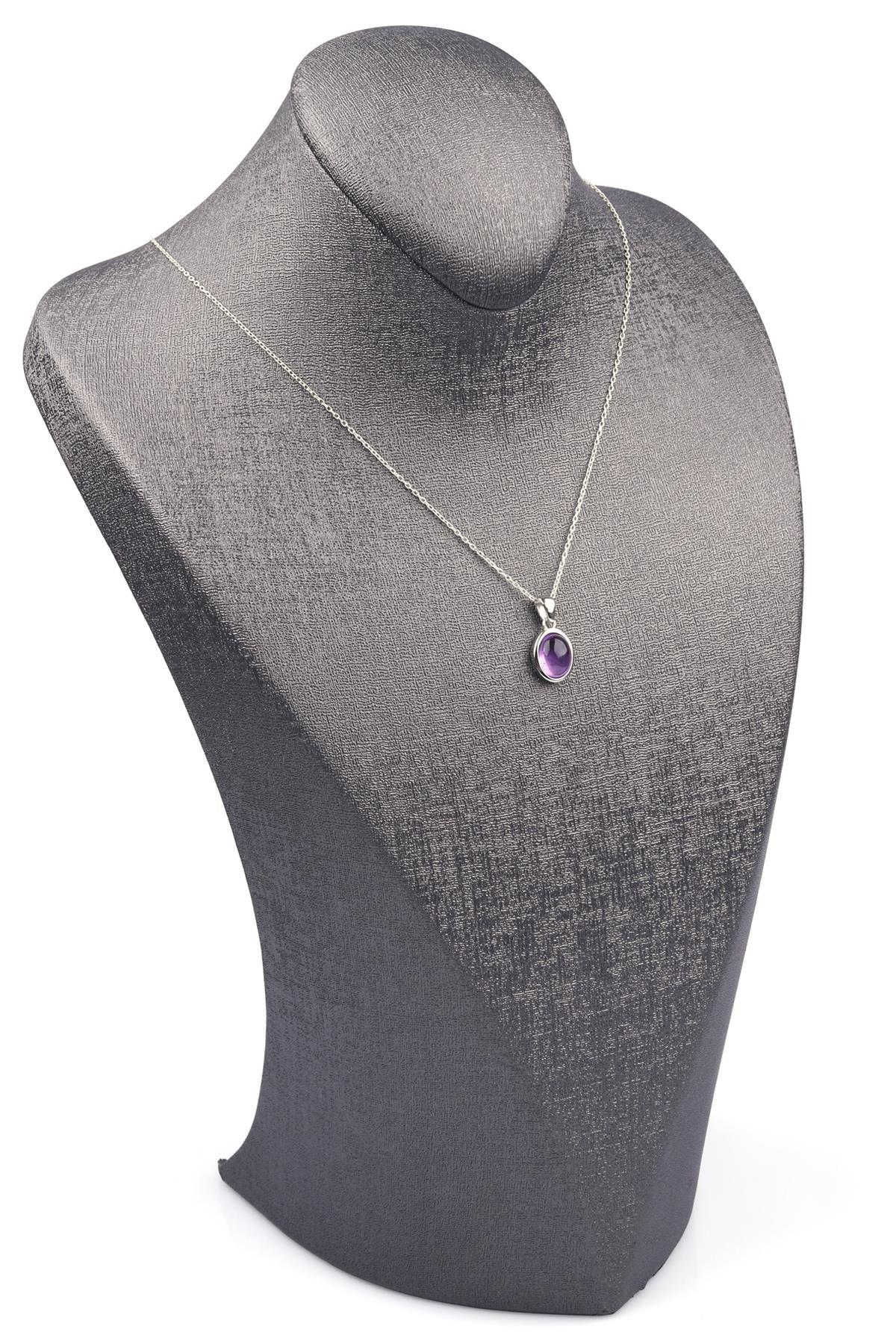 Ametist Doğal Taş 925 Ayar Gümüş Kolye