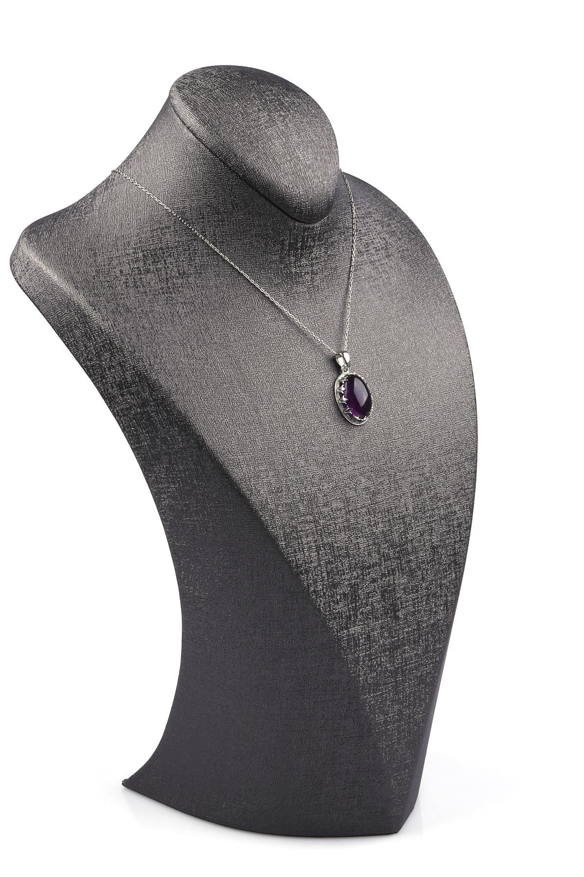 Ametist Doğal Taş 925 Ayar Gümüş Kolye