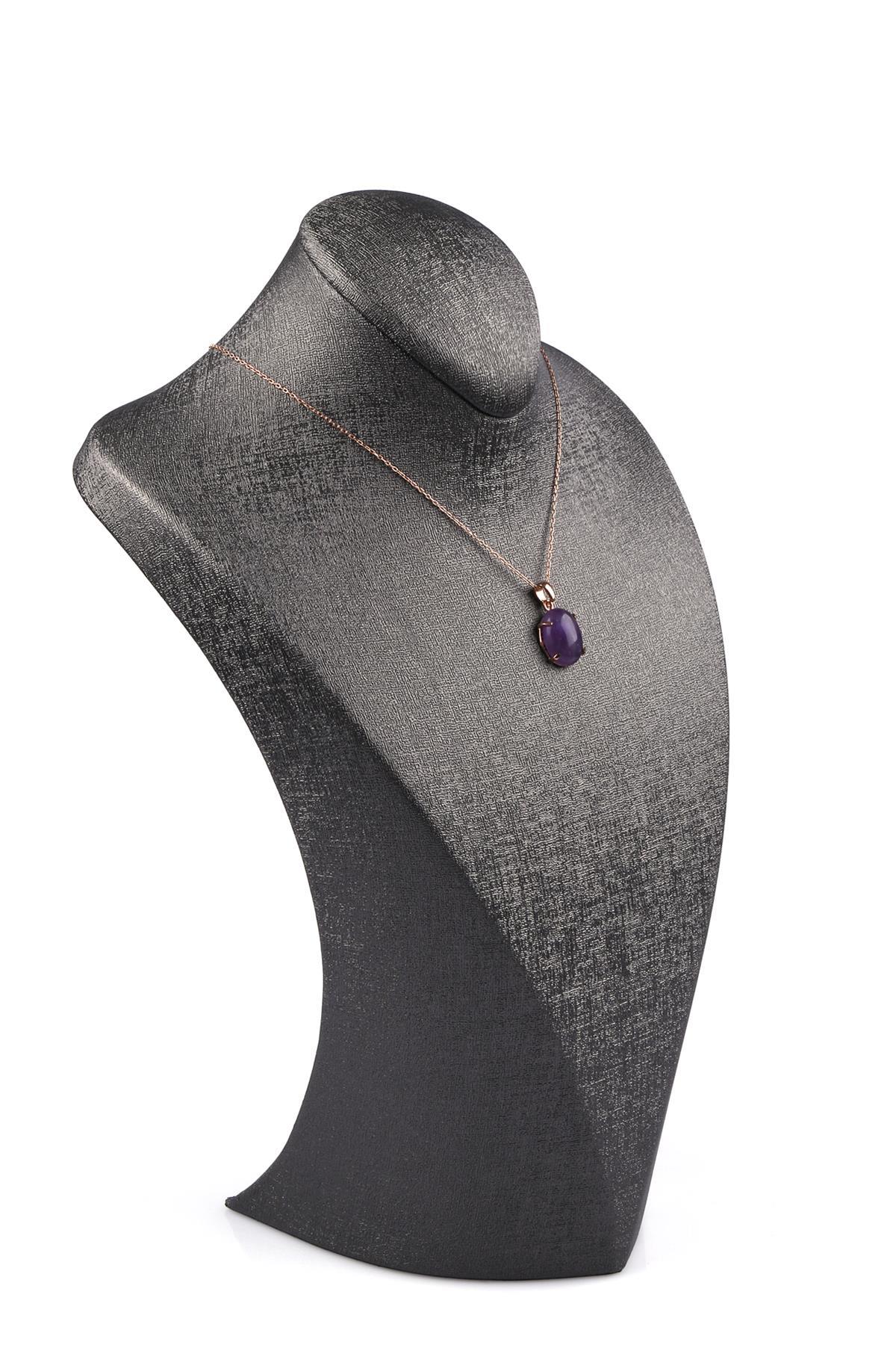 Ametist Doğal Taş 925 Ayar Gümüş Rose Renkli Kolye