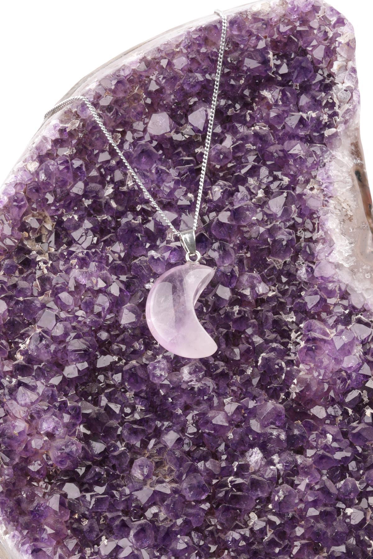 Ametist Doğal Taş Ay Model Kolye