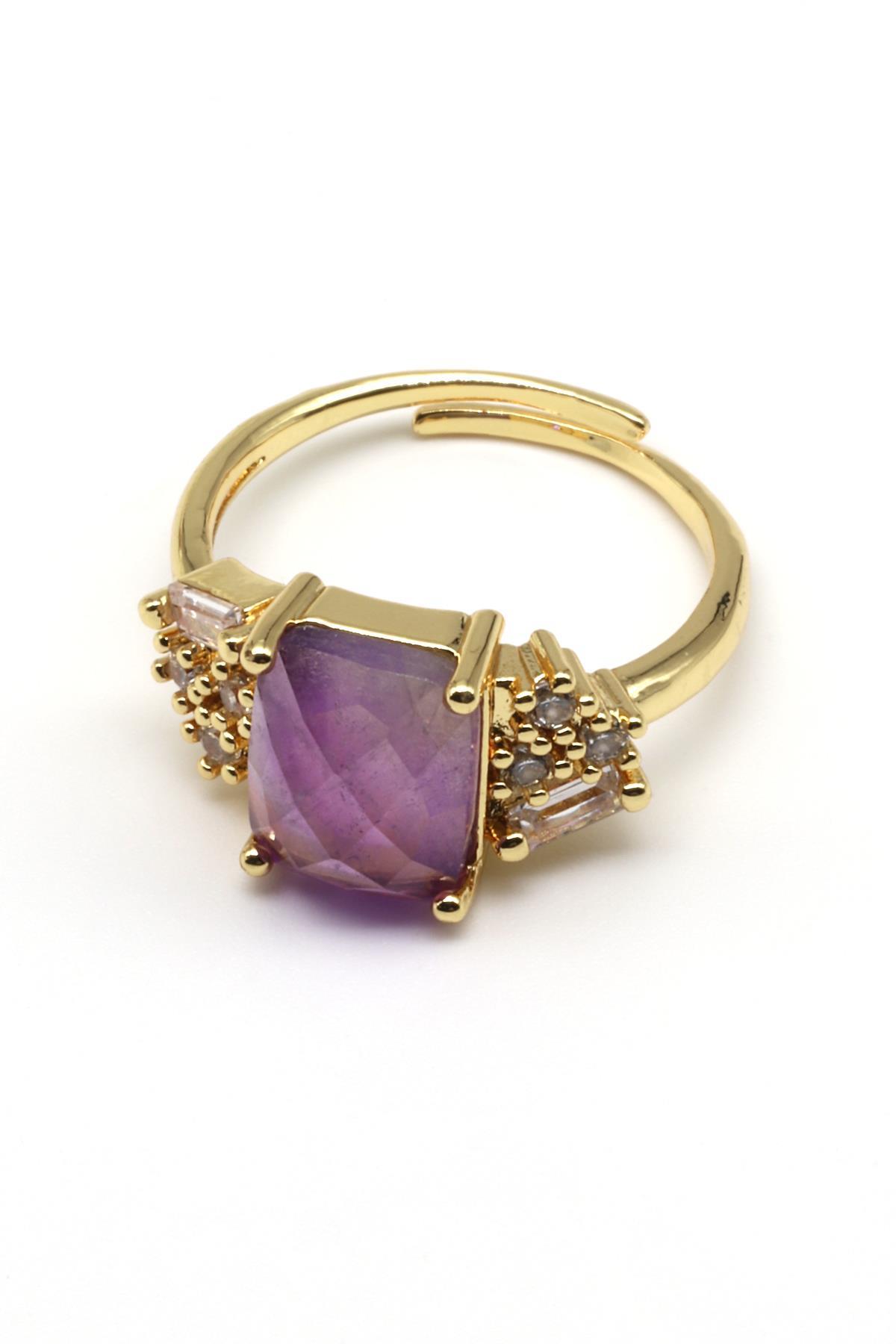 Ametist Doğal Taş Ayarlanabilir Yüzük