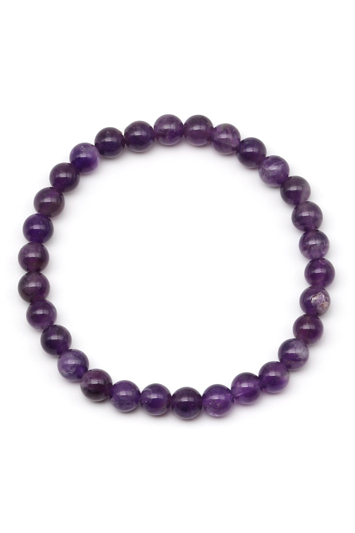 Ametist Doğal Taş Bileklik 6 mm Küre Kesim