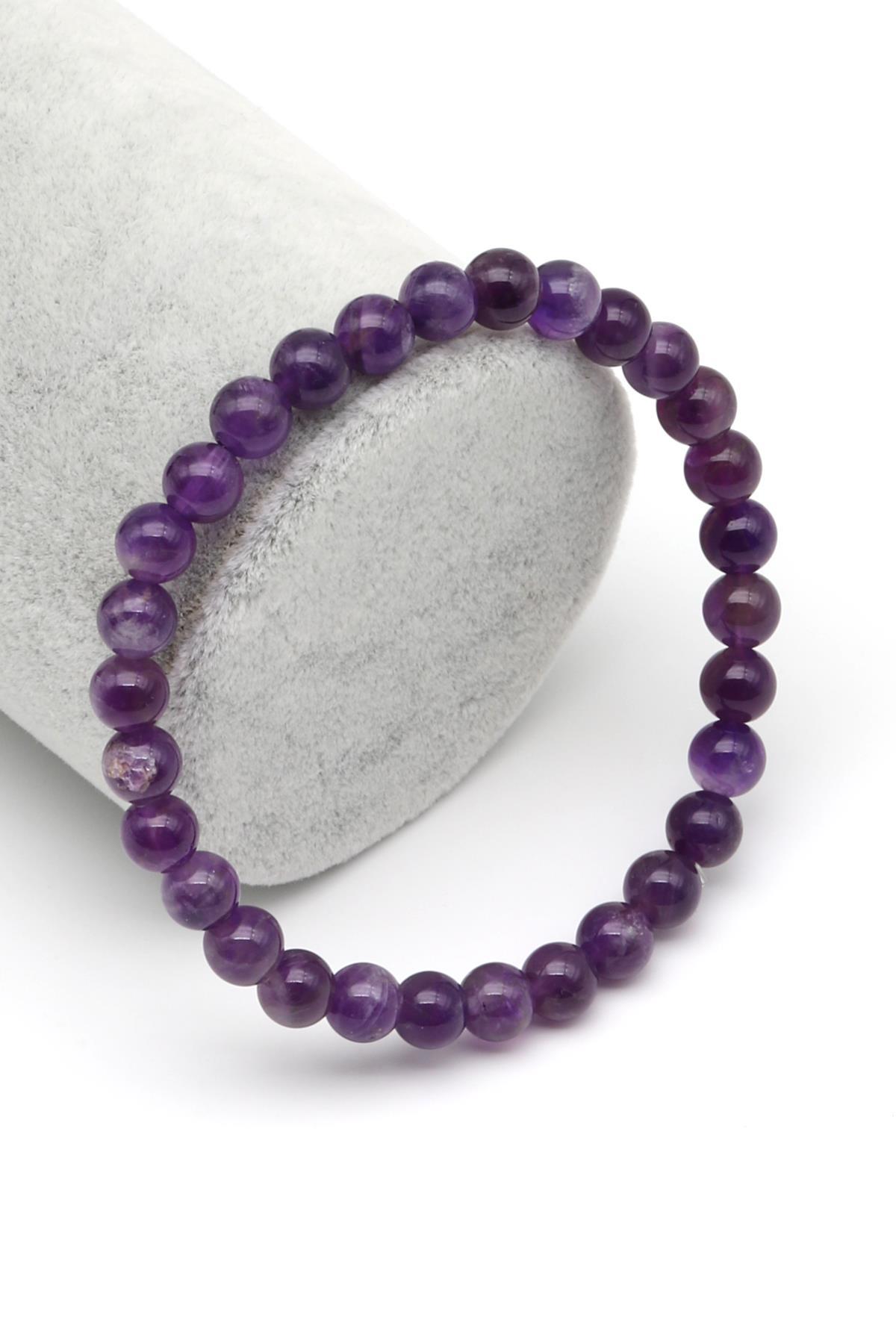 Ametist Doğal Taş Bileklik 6 mm Küre Kesim