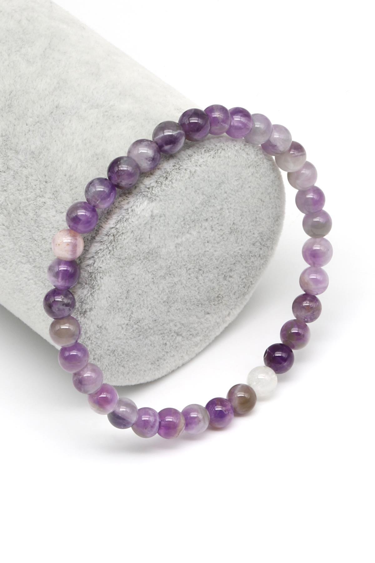 Ametist Doğal Taş Bileklik 6 mm Küre Kesim