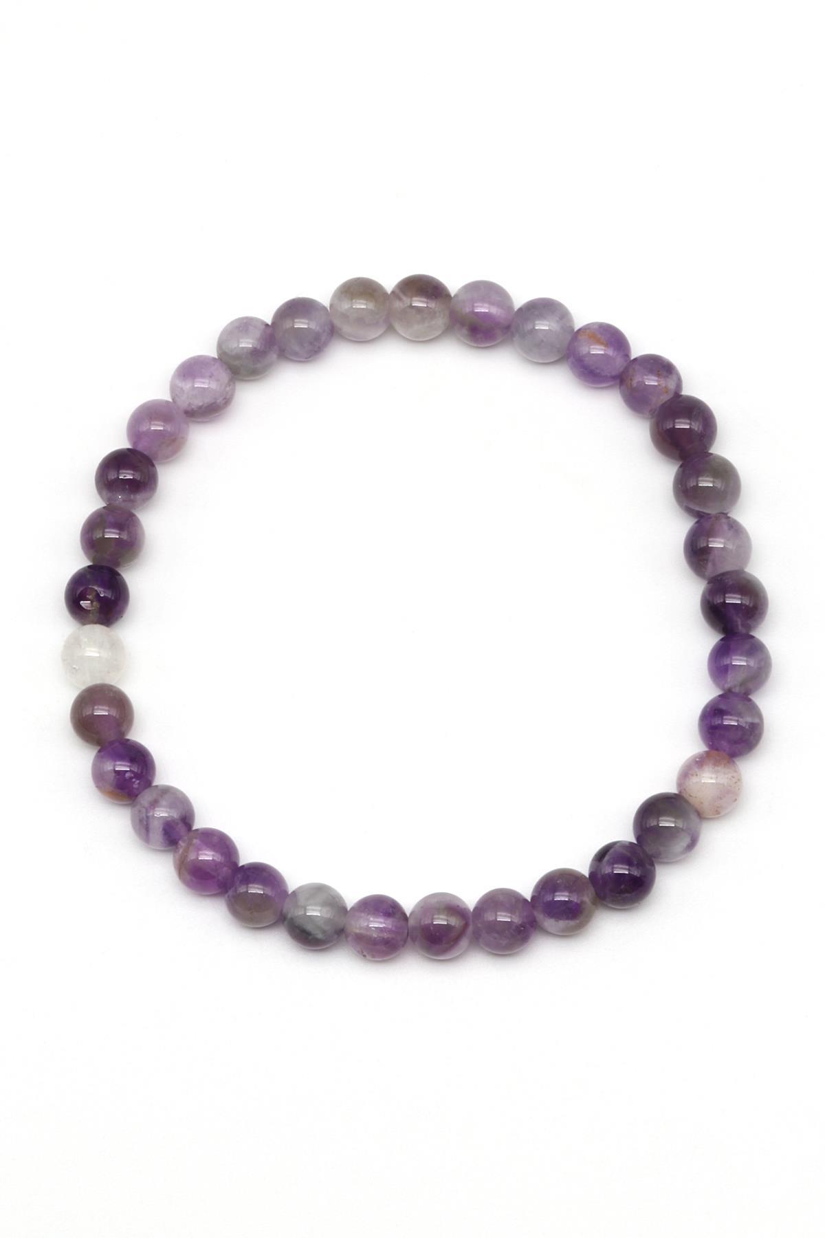 Ametist Doğal Taş Bileklik 6 mm Küre Kesim