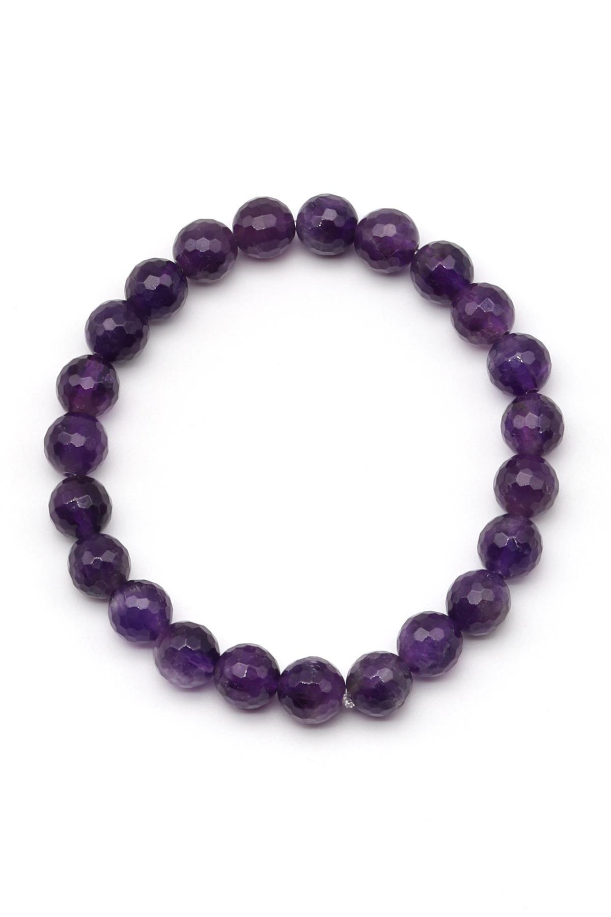 Ametist Doğal Taş Bileklik 8 mm Fasetli Küre Kesim