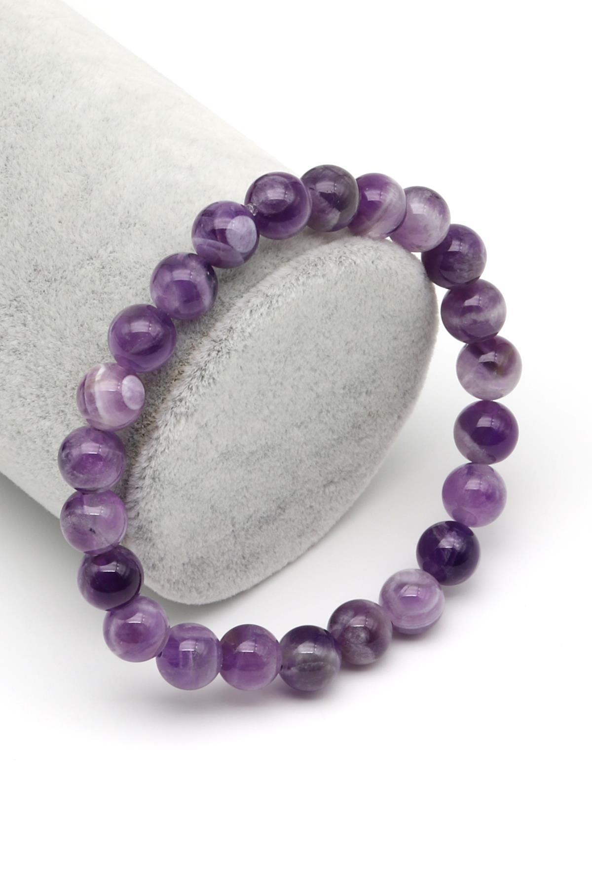 Ametist Doğal Taş Bileklik 8 mm Küre Kesim