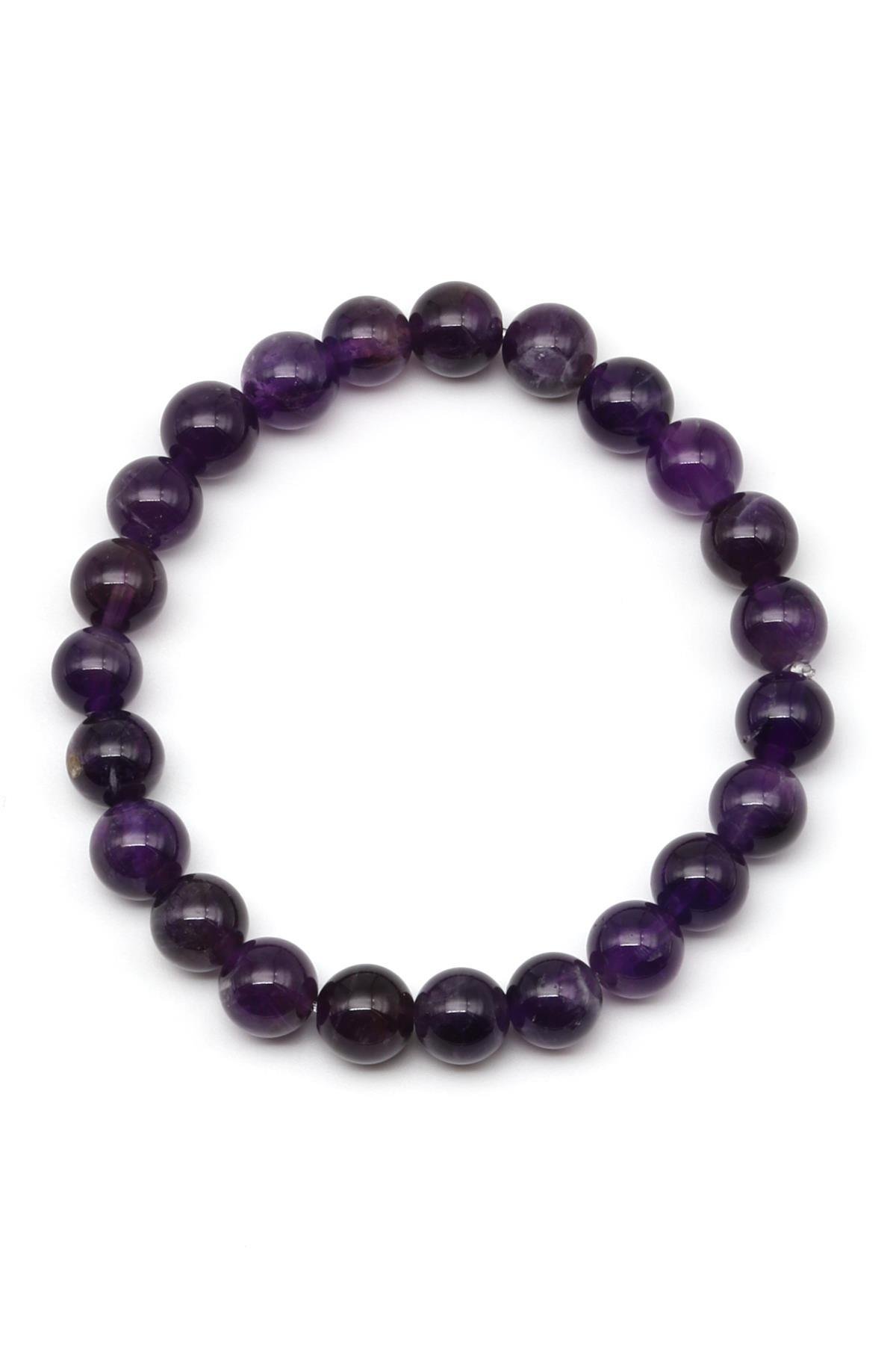 Ametist Doğal Taş Bileklik 8 mm Küre Kesim