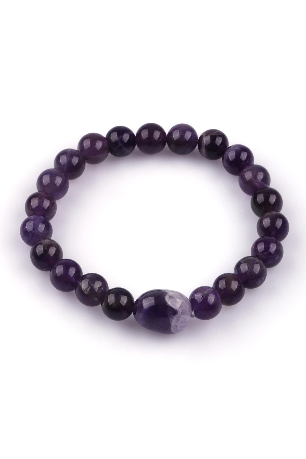 Ametist Doğal Taş Bileklik 8mm Küre Kesim