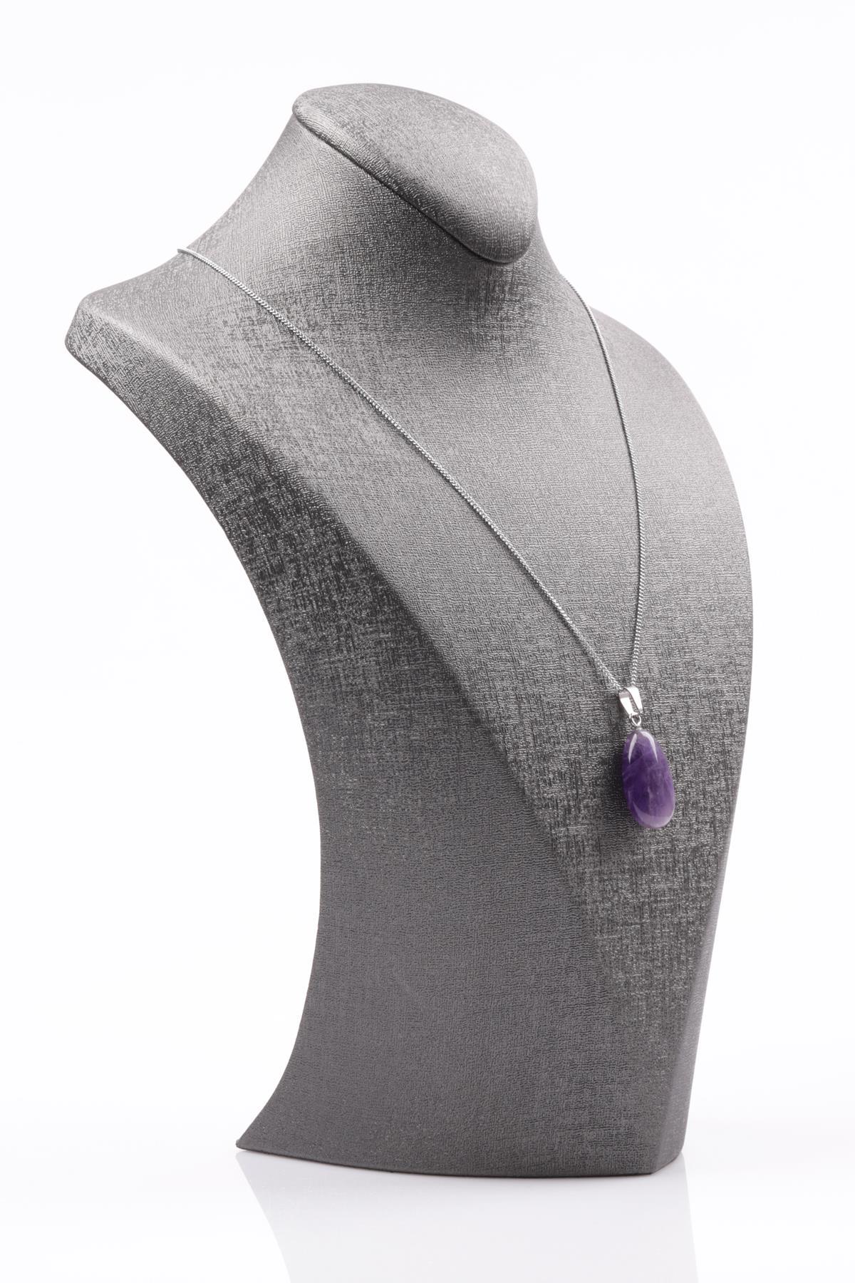 Ametist Doğal Taş Damla Kesim Kolye