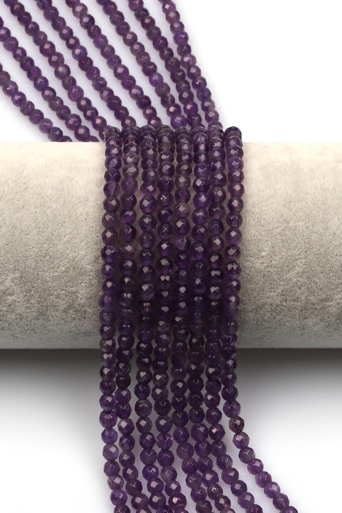 Ametist Doğal Taş Dizi 4 mm Fasetli Küre Kesim