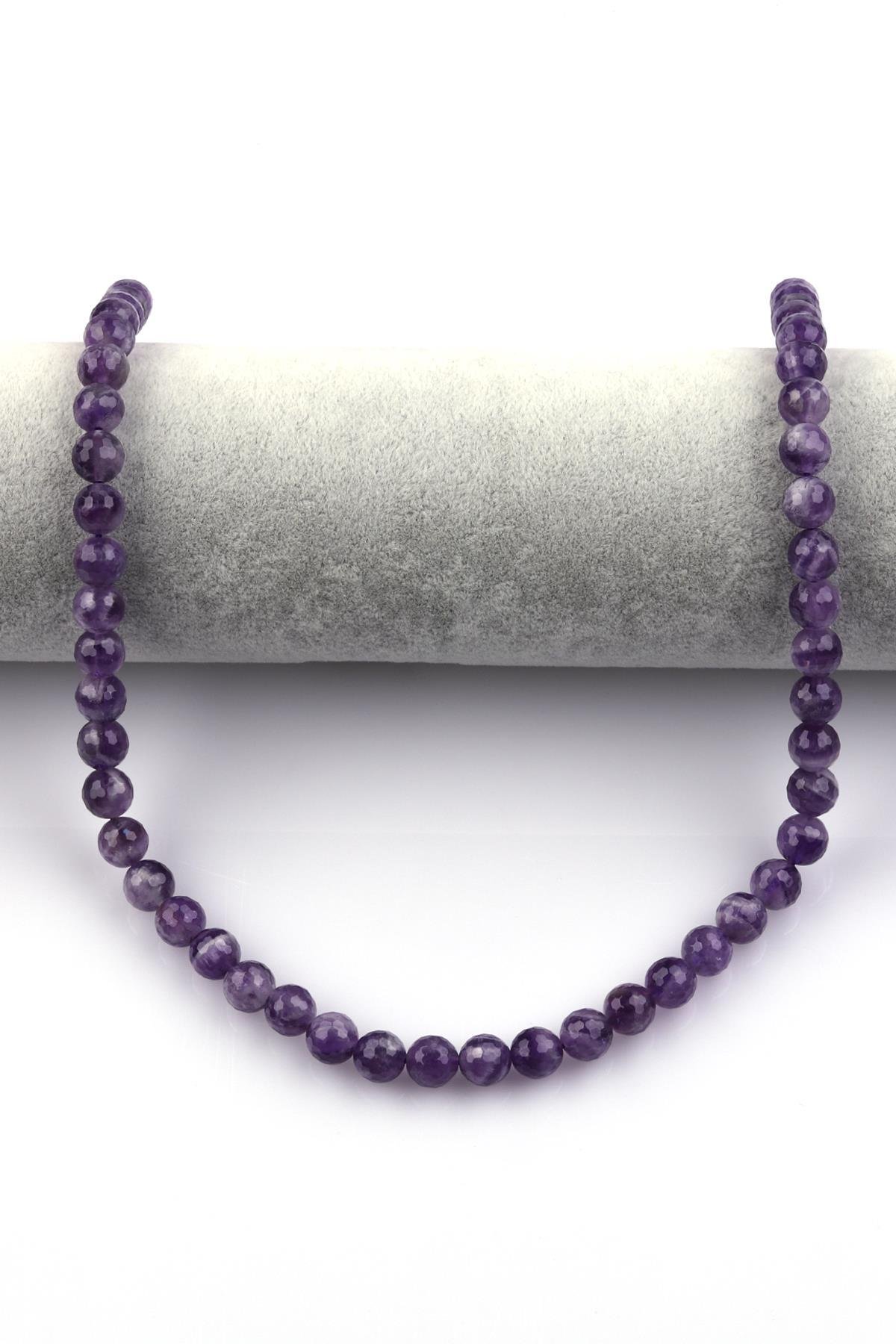 Ametist Doğal Taş Dizi 8 mm Fasetli Küre Kesim