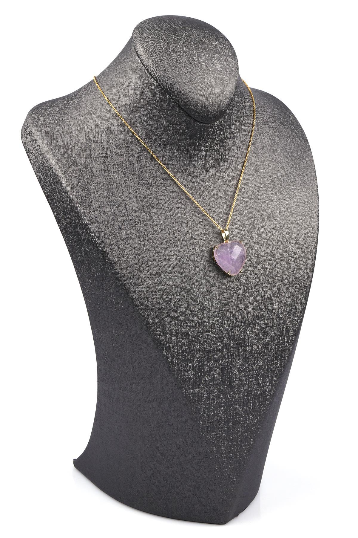 Ametist Doğal Taş Gold Renkli Kolye